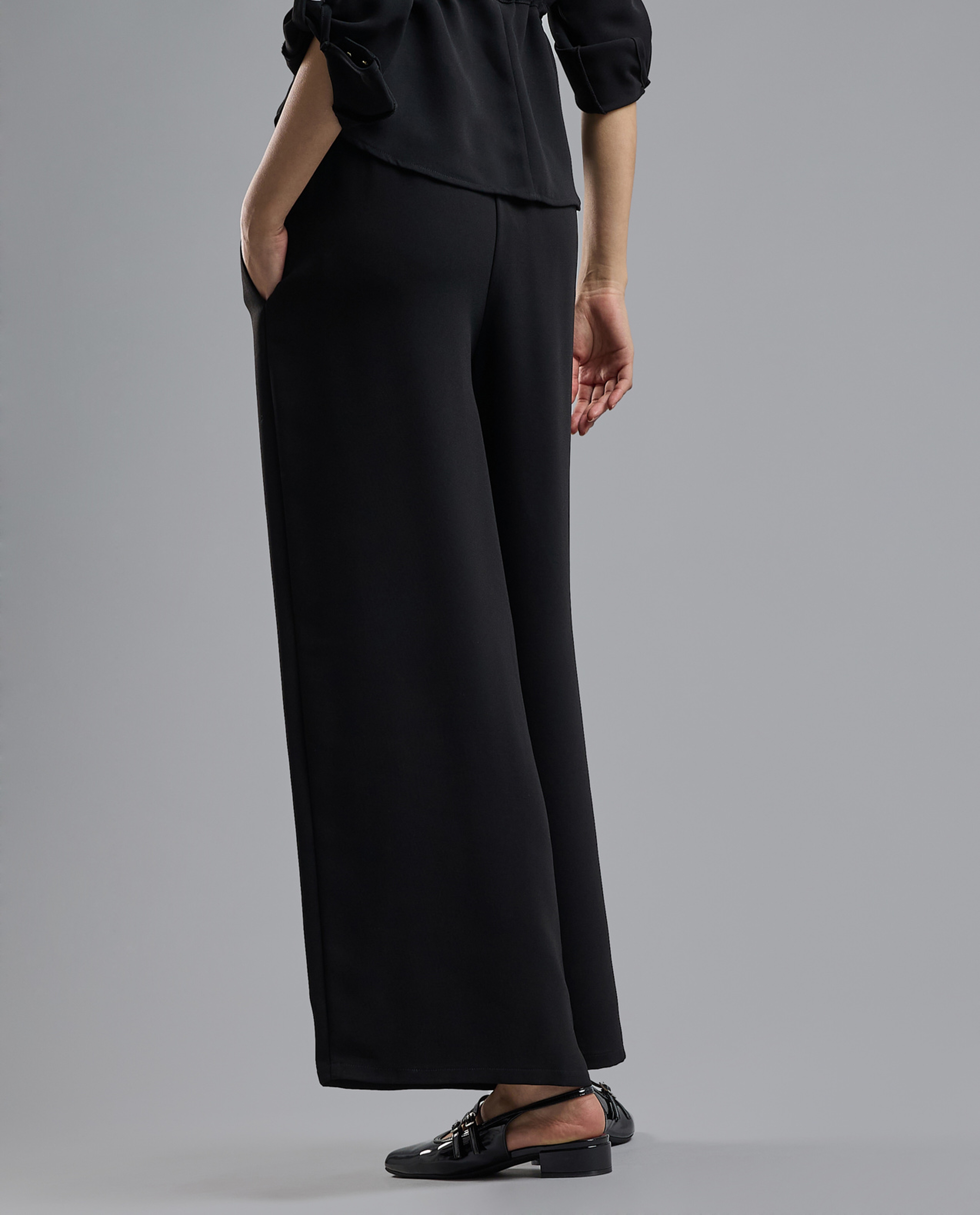 Solid Wide Leg Pants with Elastic Waist