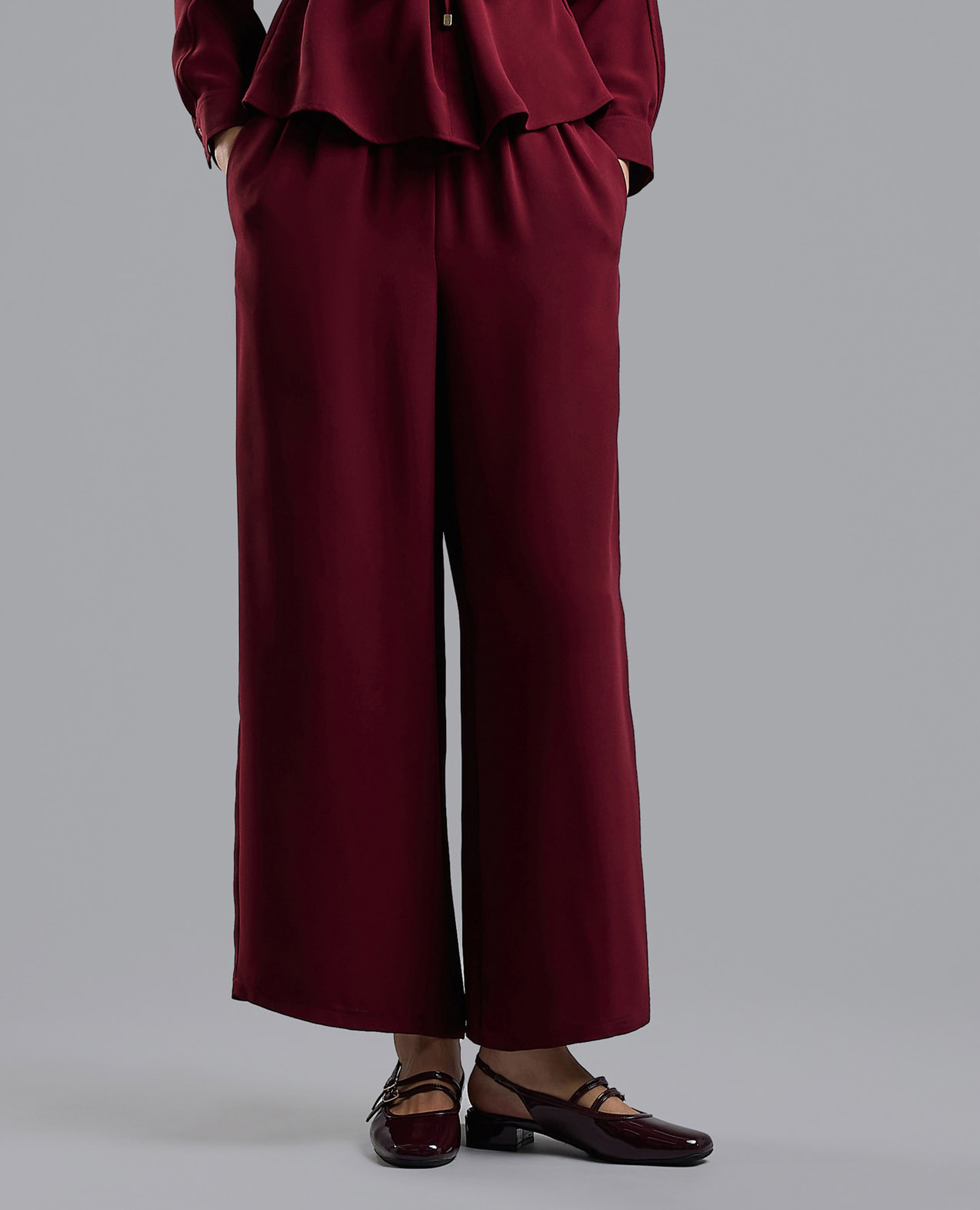 Solid Wide Leg Pants with Elastic Waist