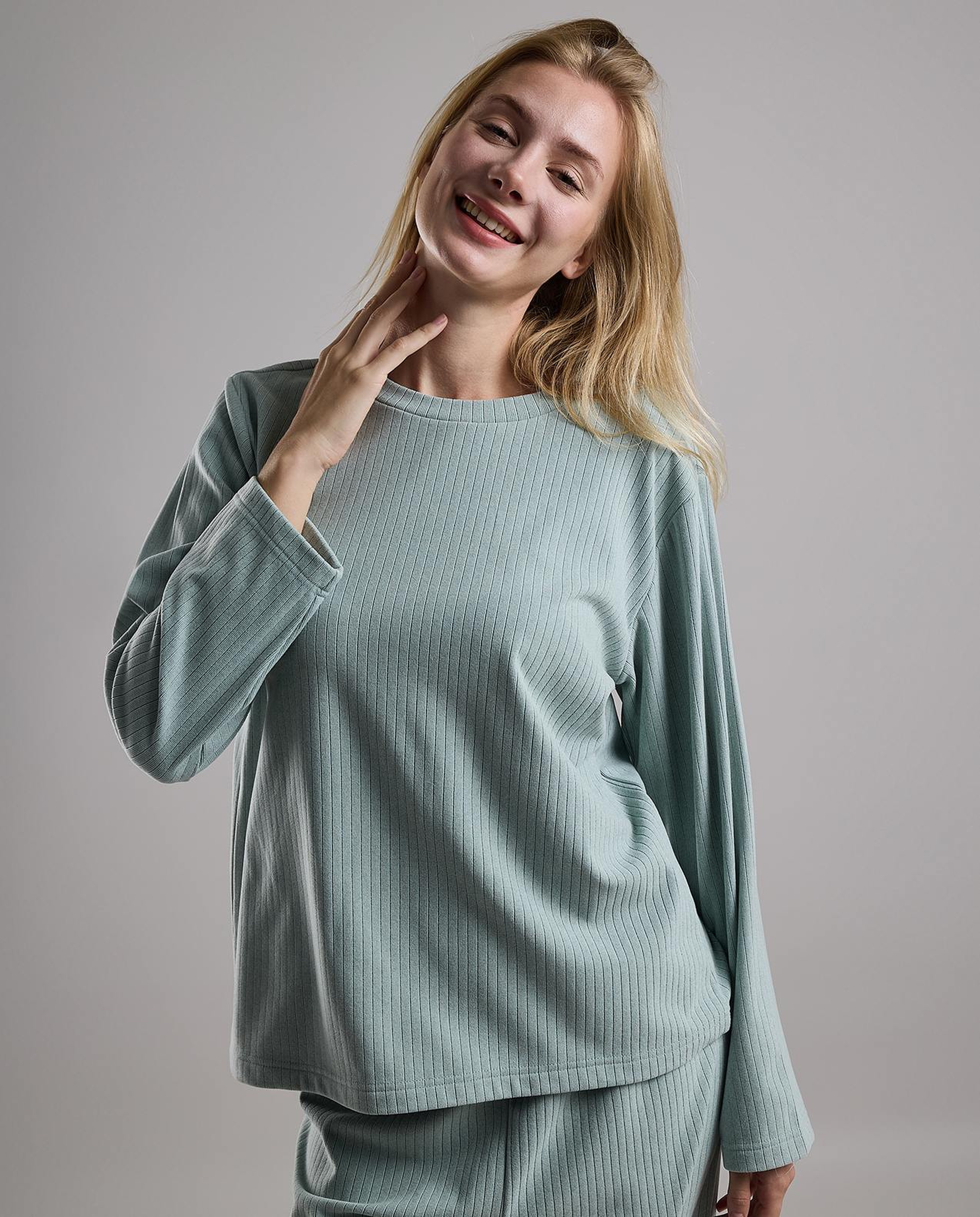 Ribbed Long Sleeves Pyjama Set