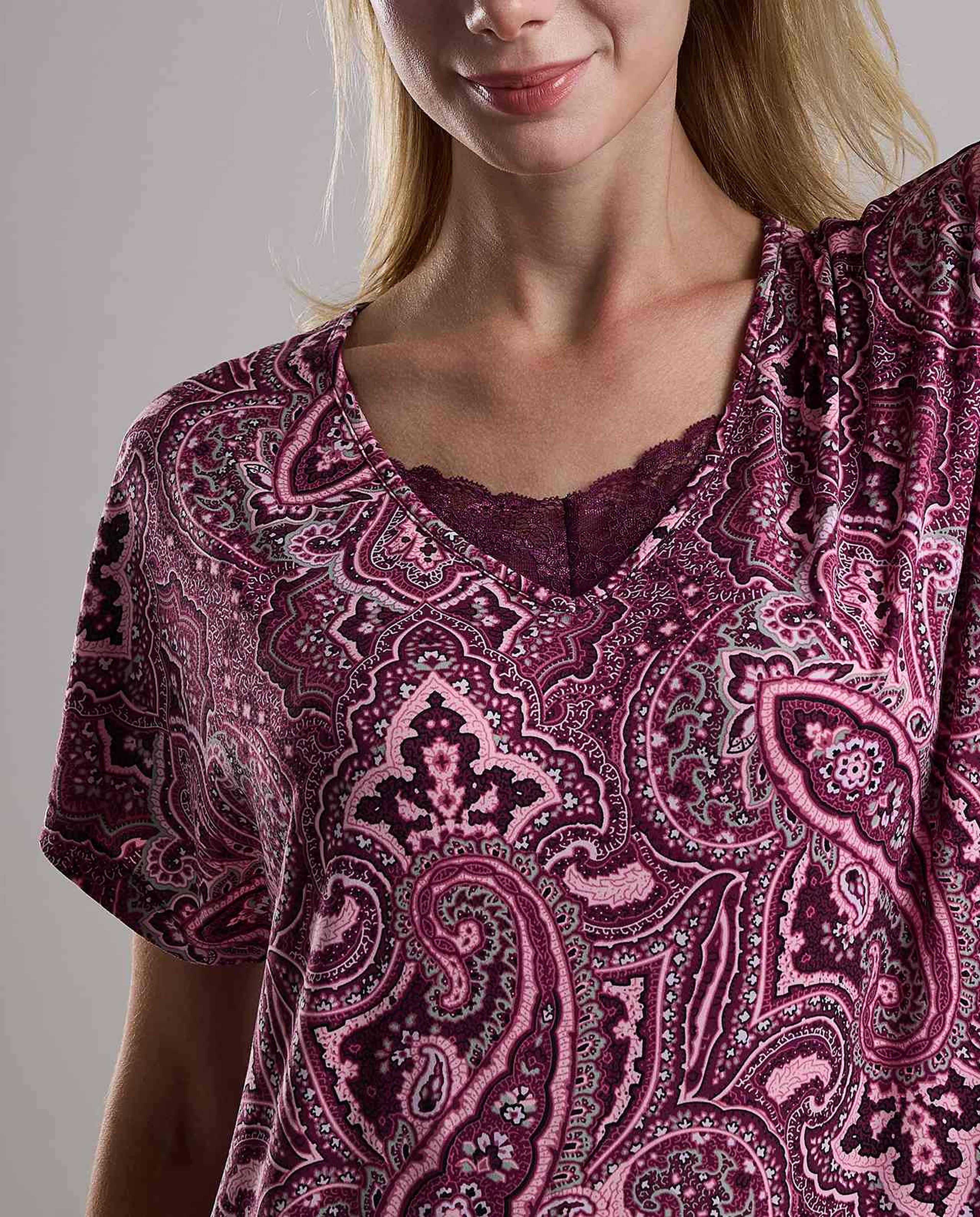 Patterned Nightdress with Short Sleeves