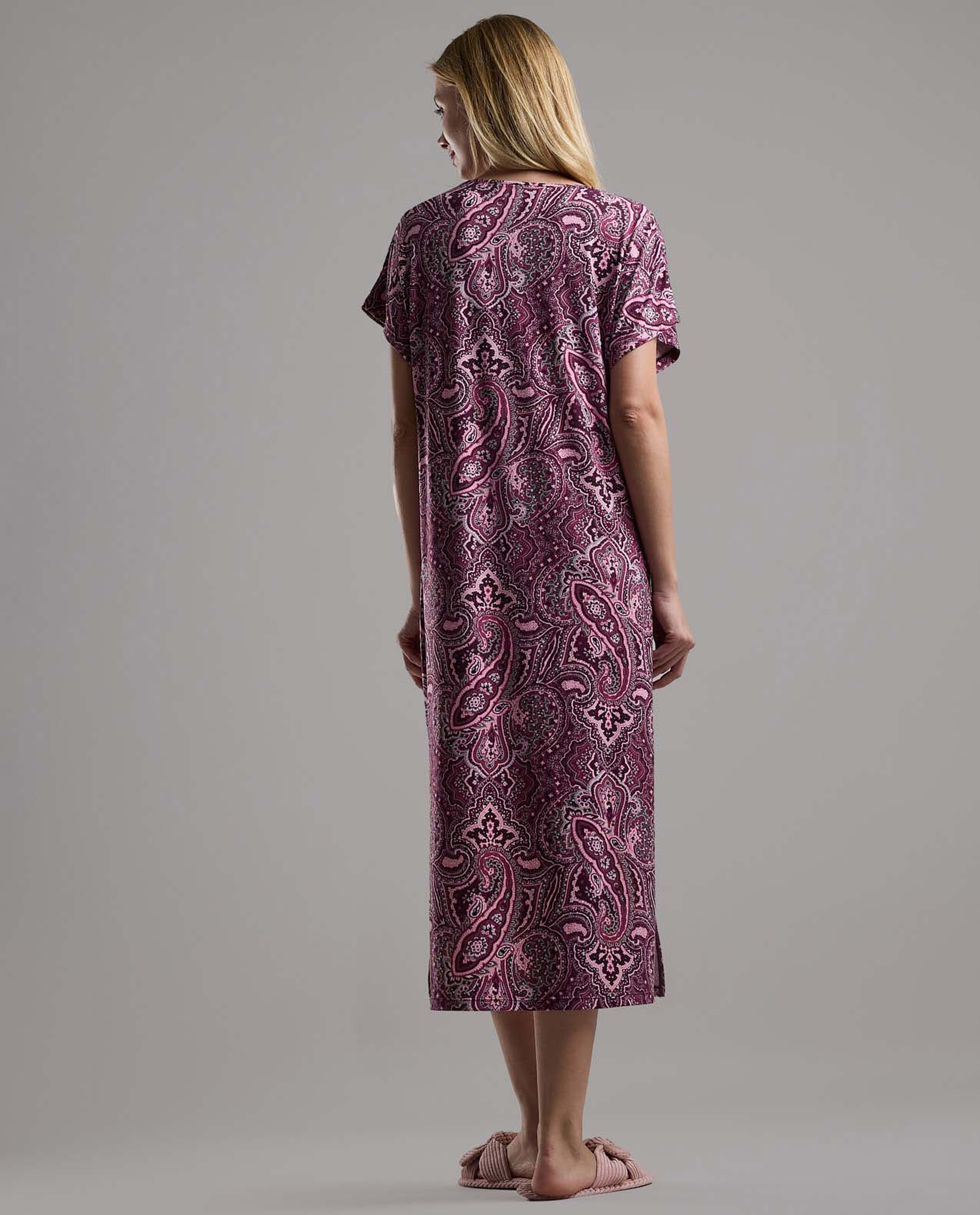 Patterned Nightdress with Short Sleeves