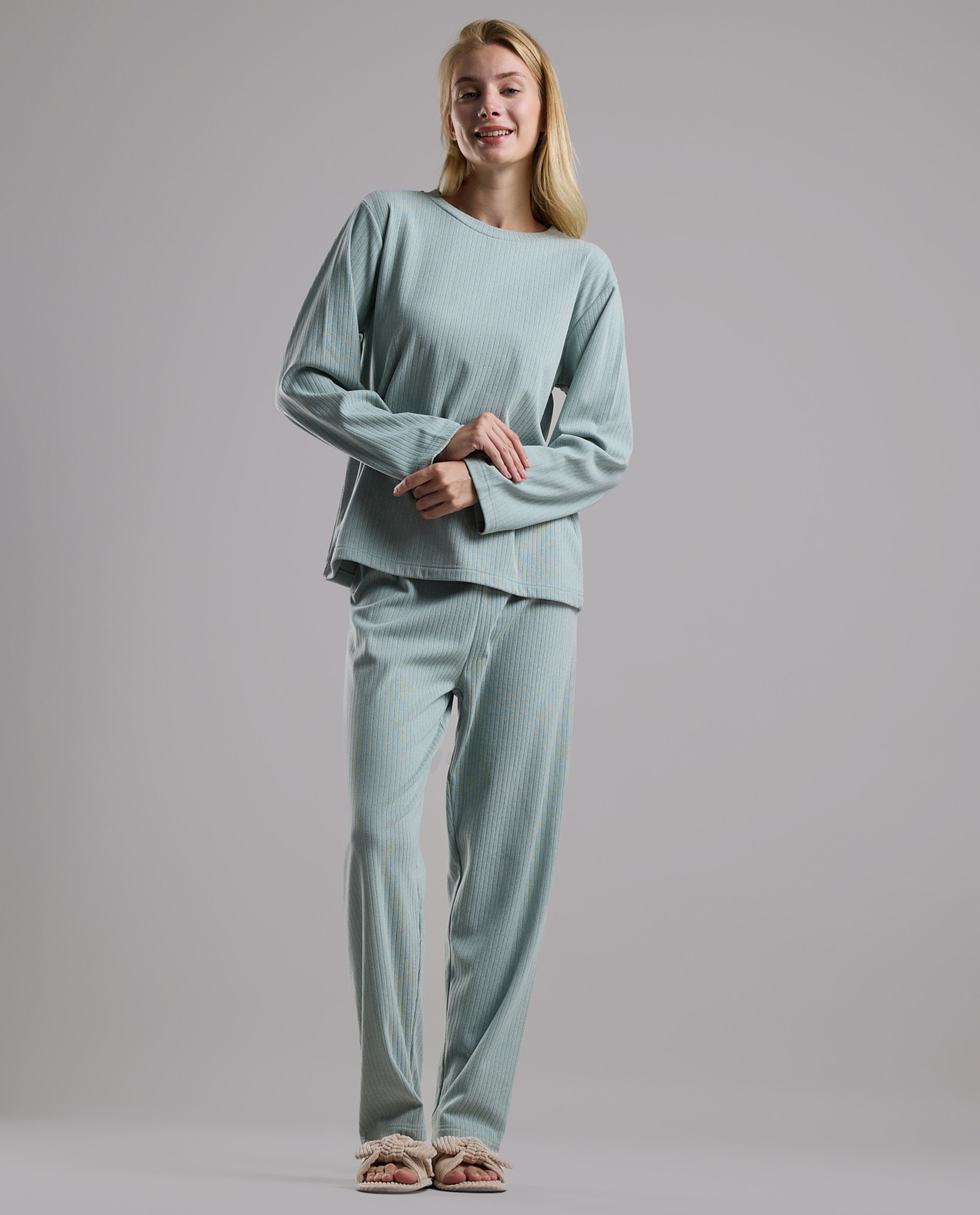 Ribbed Long Sleeves Pyjama Set