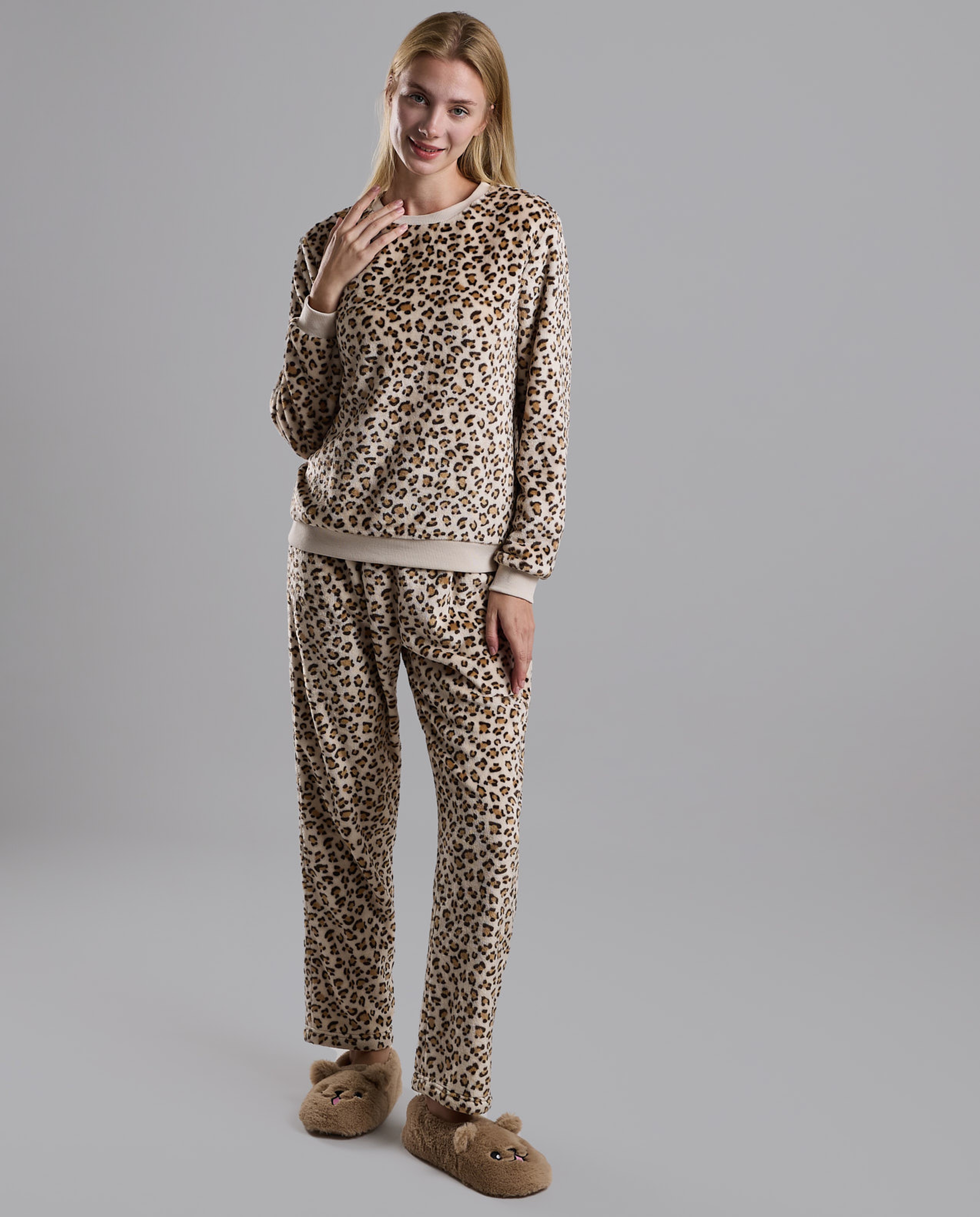 Animal Patterned Fleece Pyjama Set