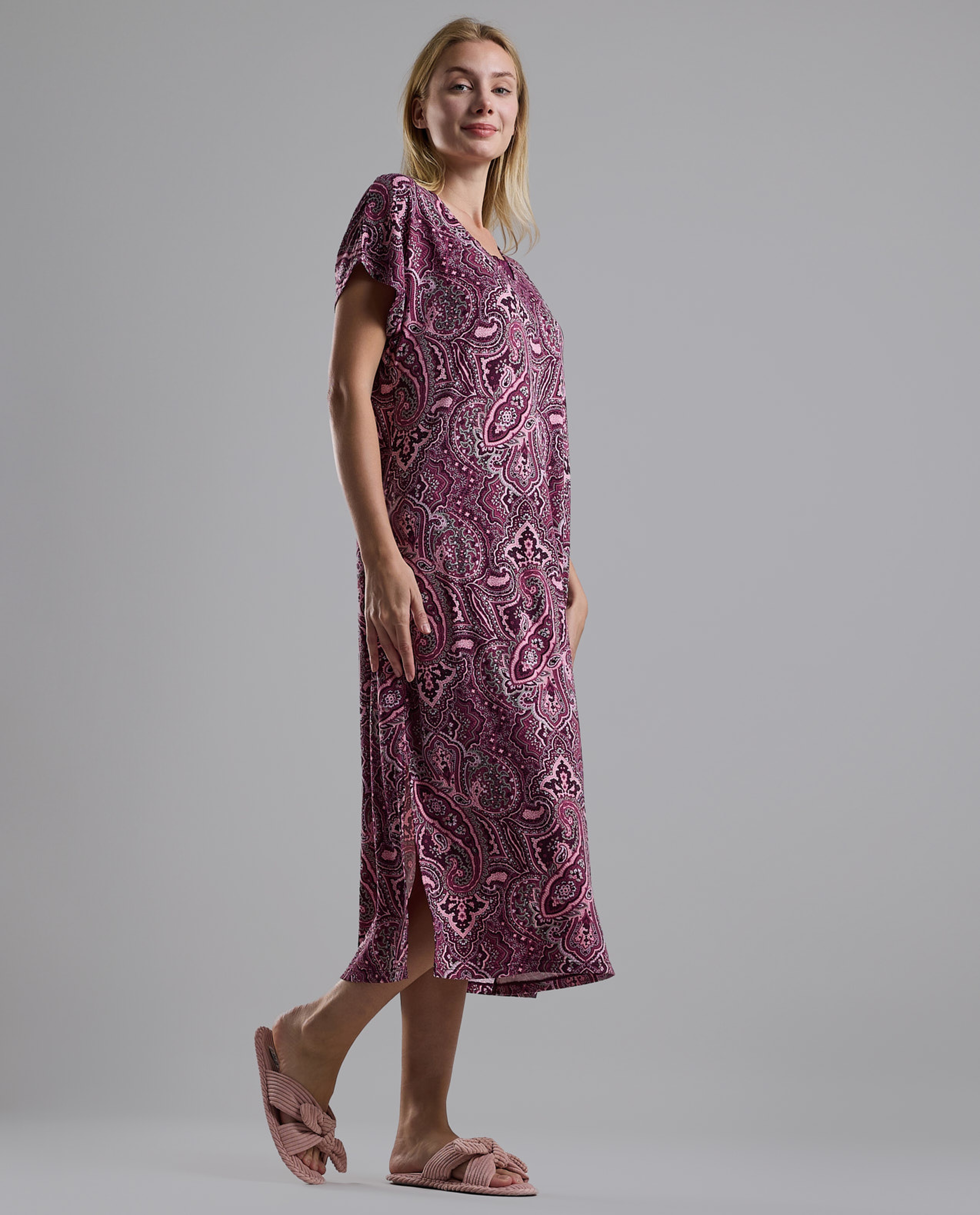 Patterned Nightdress with Short Sleeves