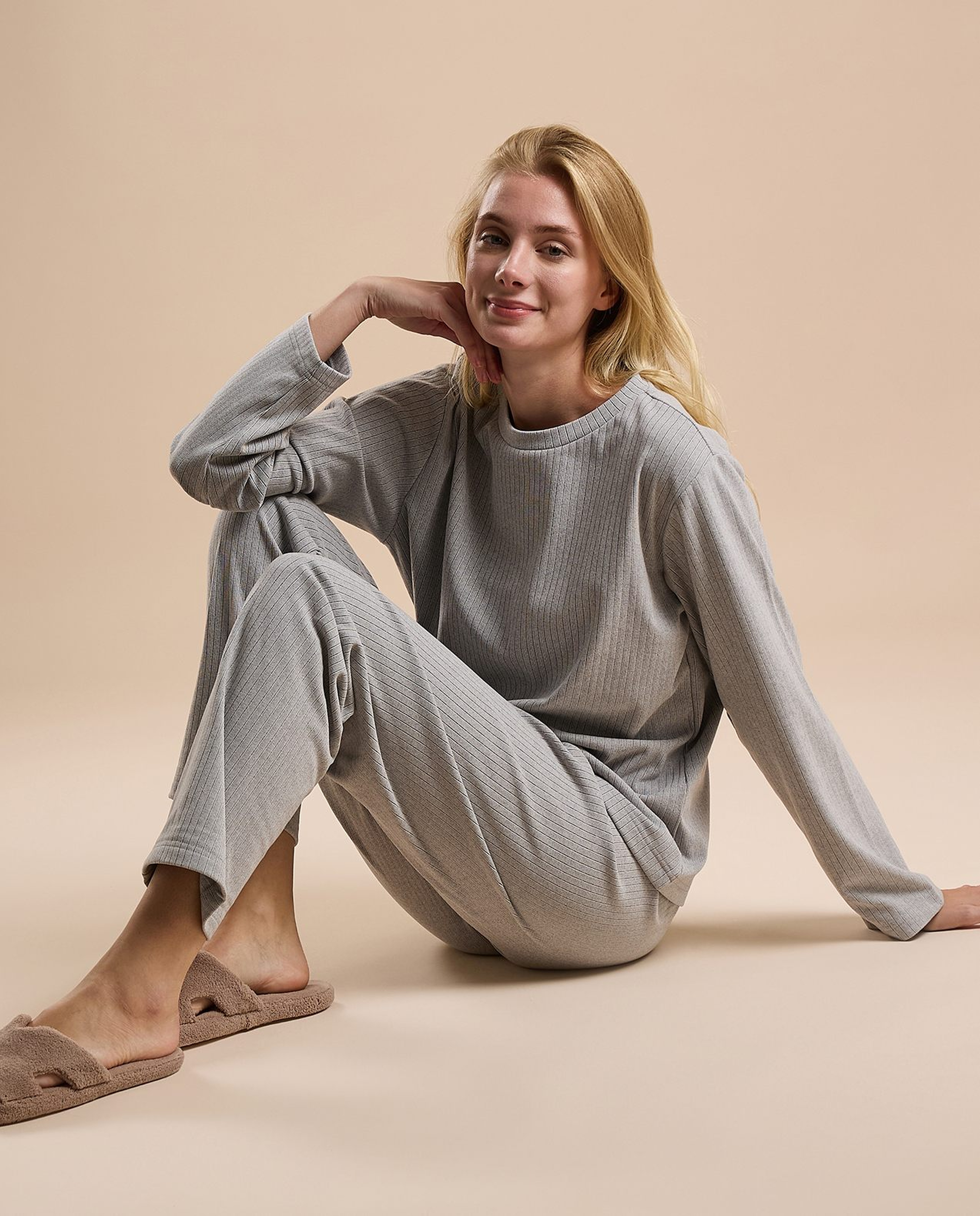 Ribbed Long Sleeves Pyjama Set