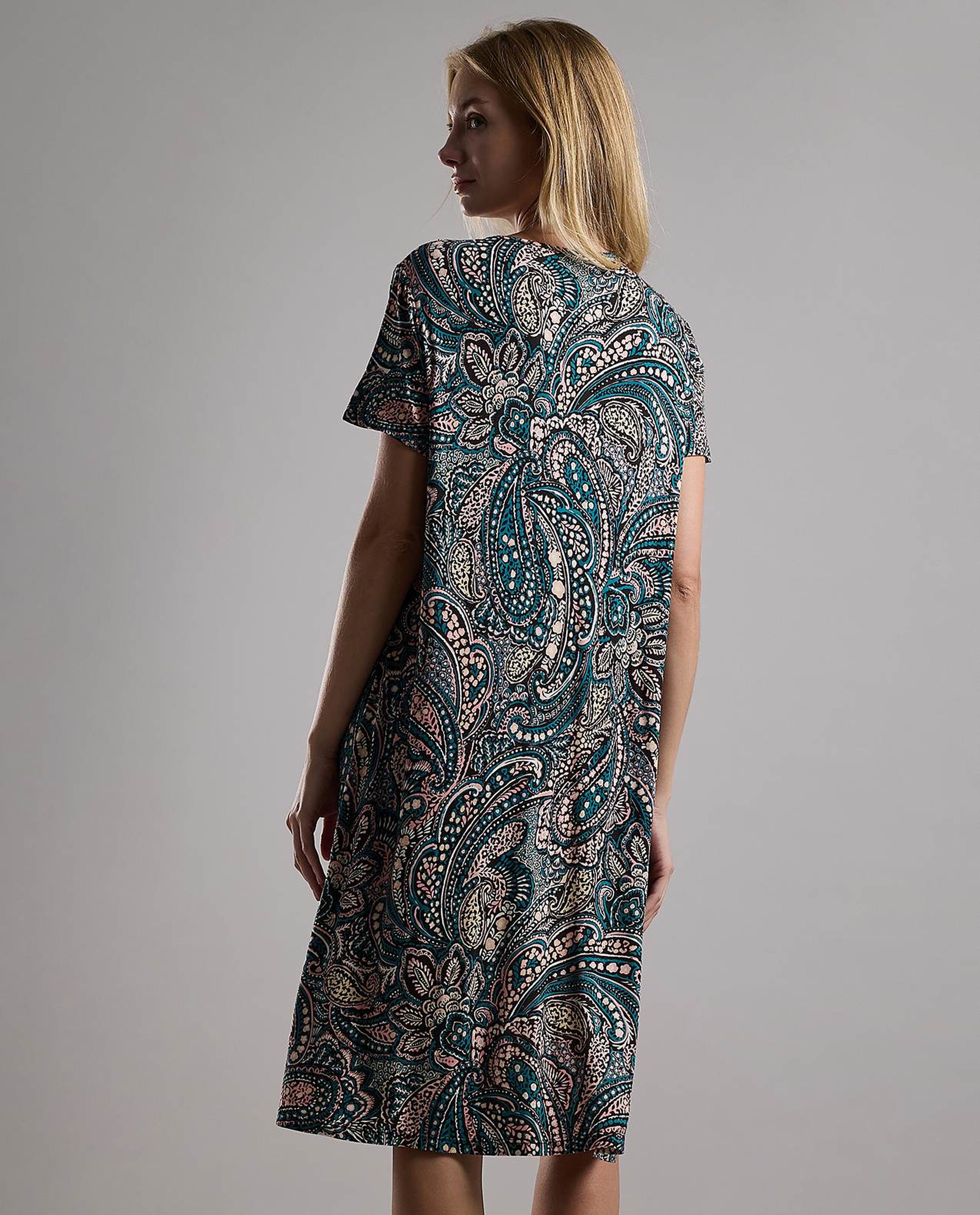 Patterned Nightdress with Short Sleeves