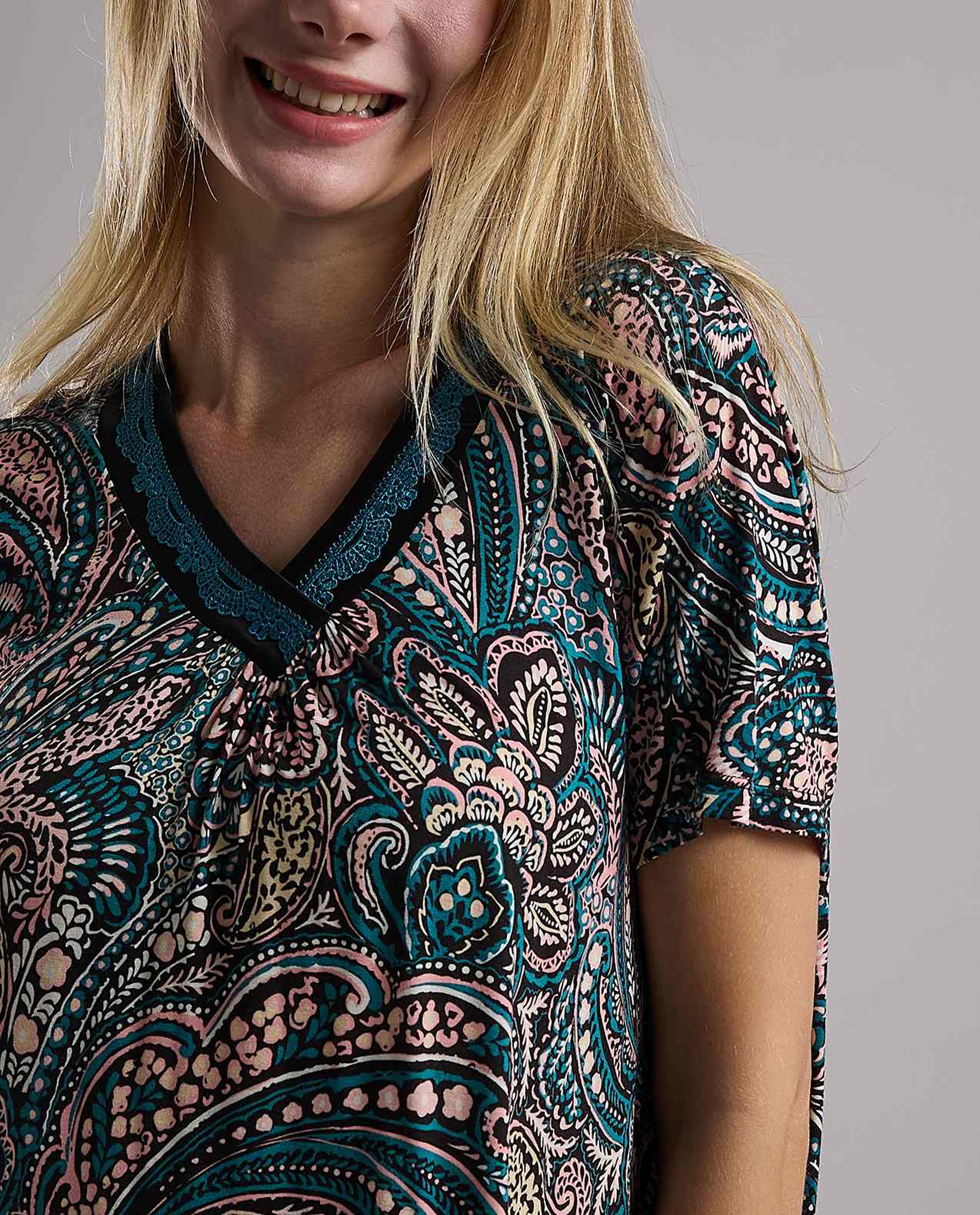 Patterned Nightdress with Short Sleeves