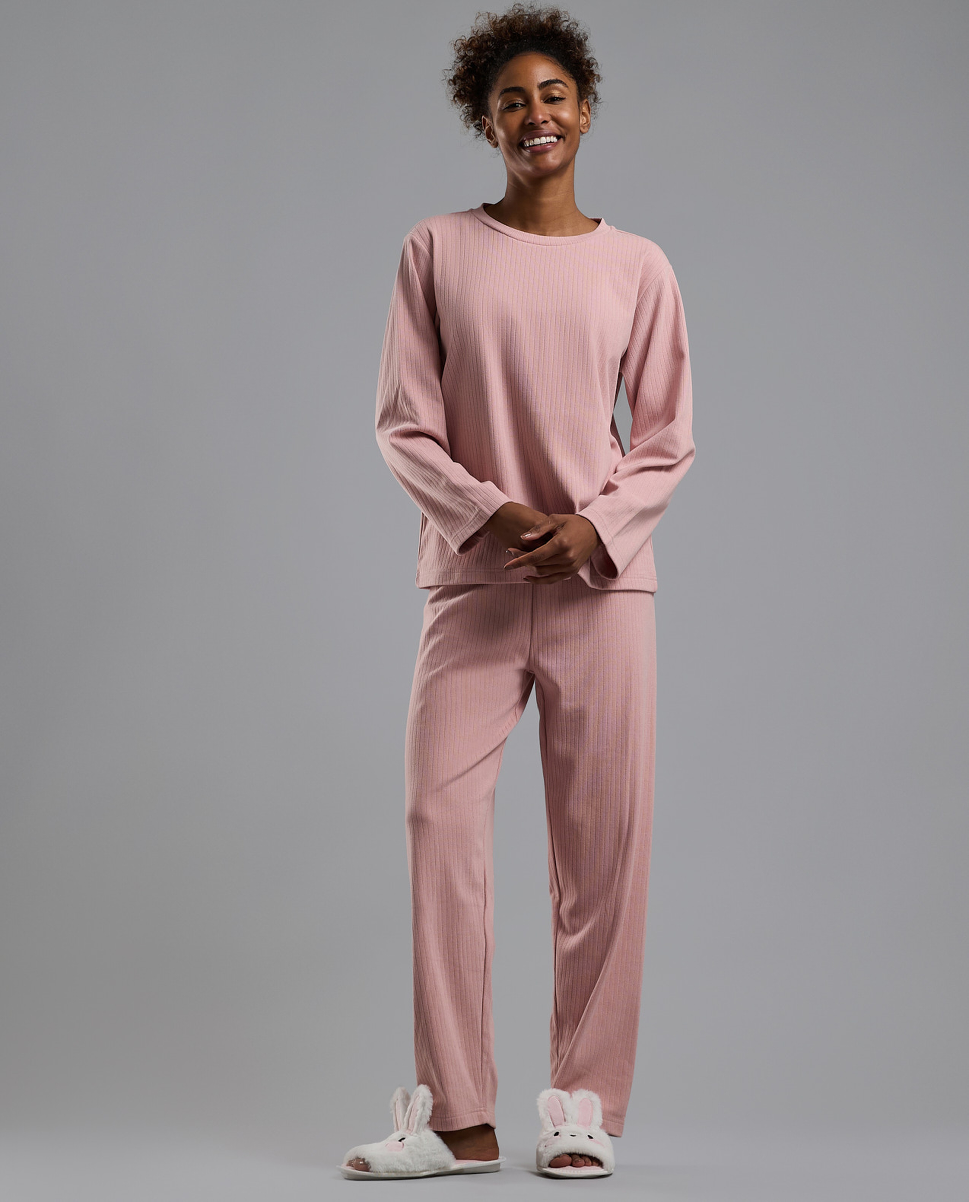 Ribbed Full Sleeves Pyjama Set