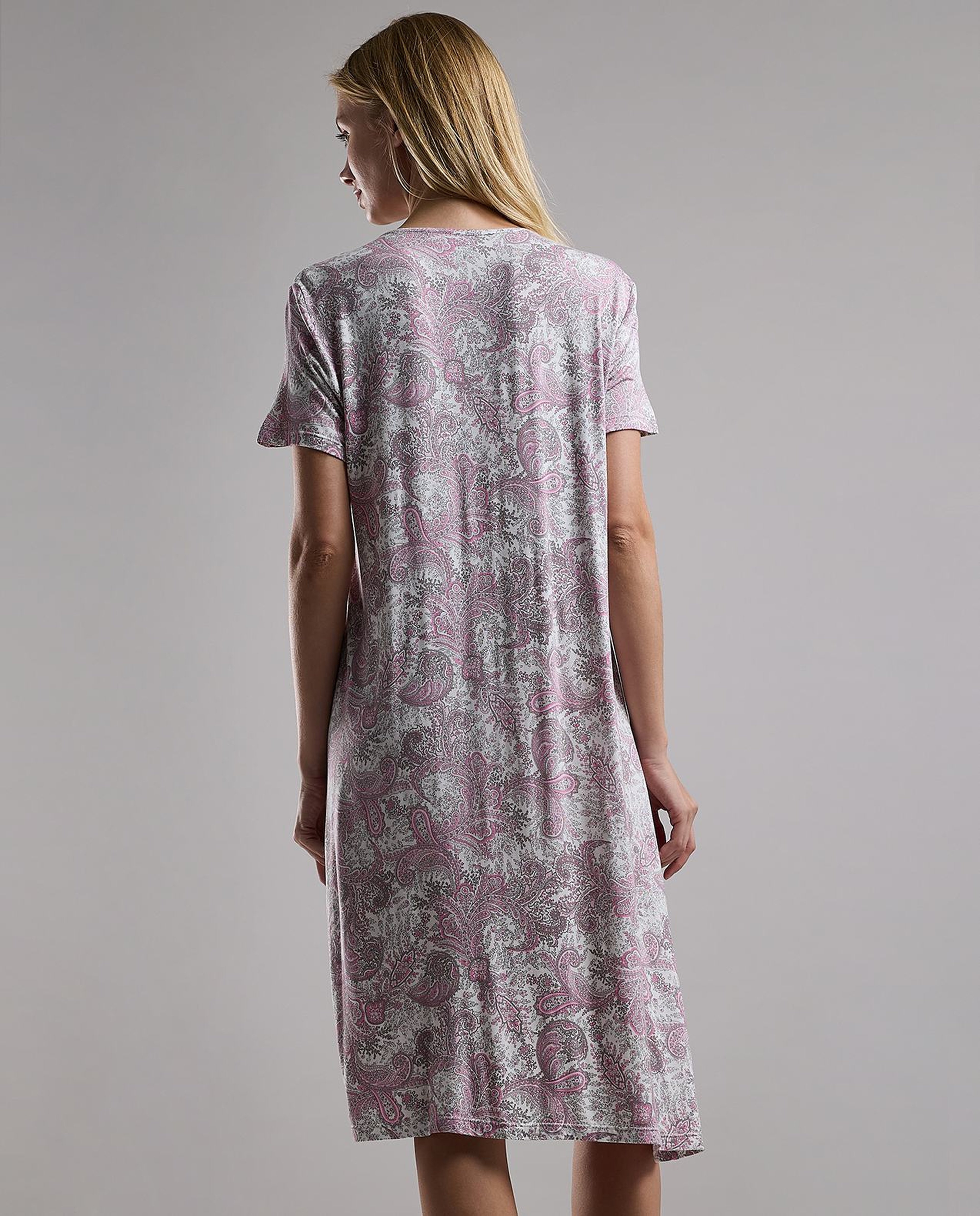 Patterned Nightdress with Short Sleeves