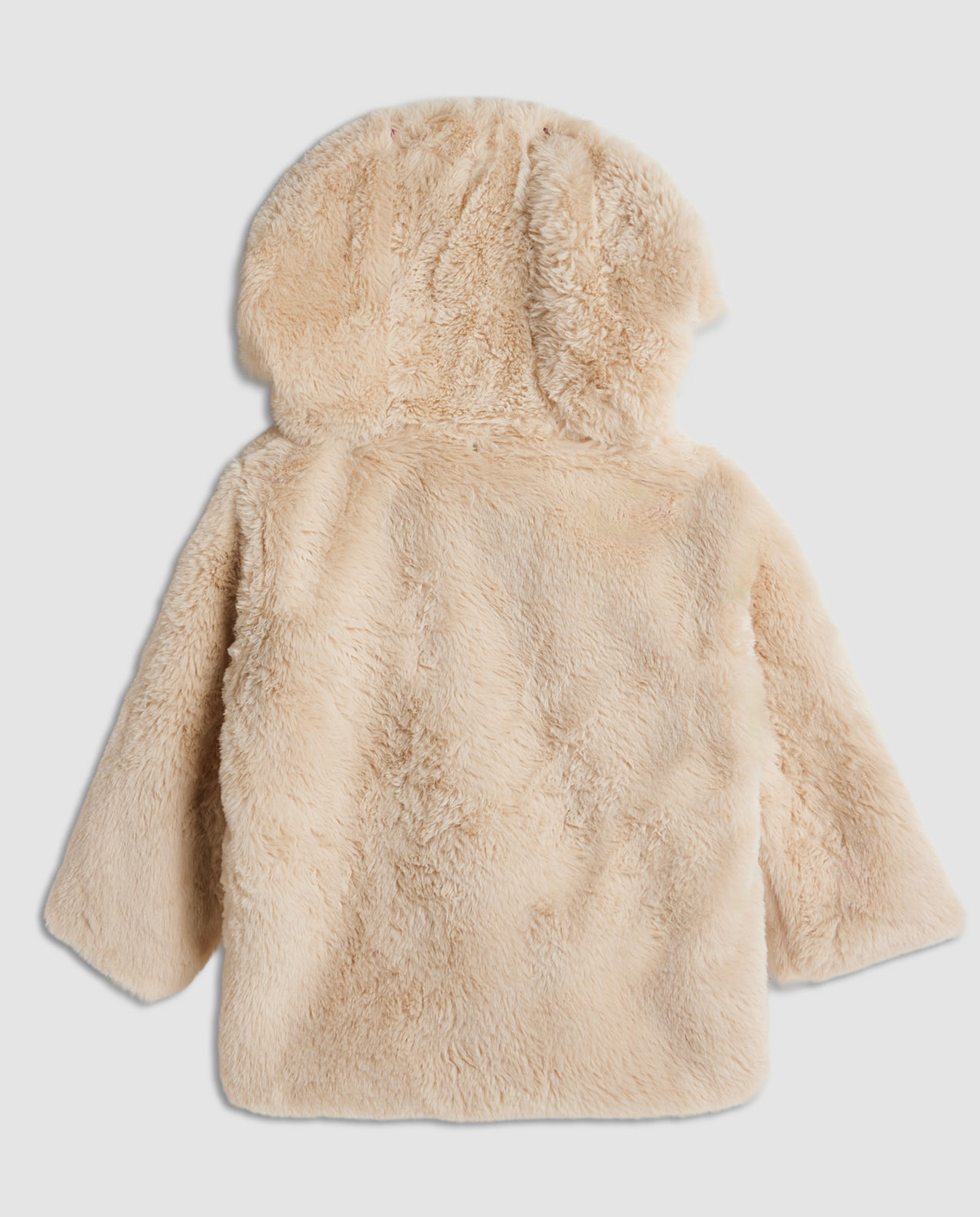 Furry Hooded Jacket with Zipper Closure