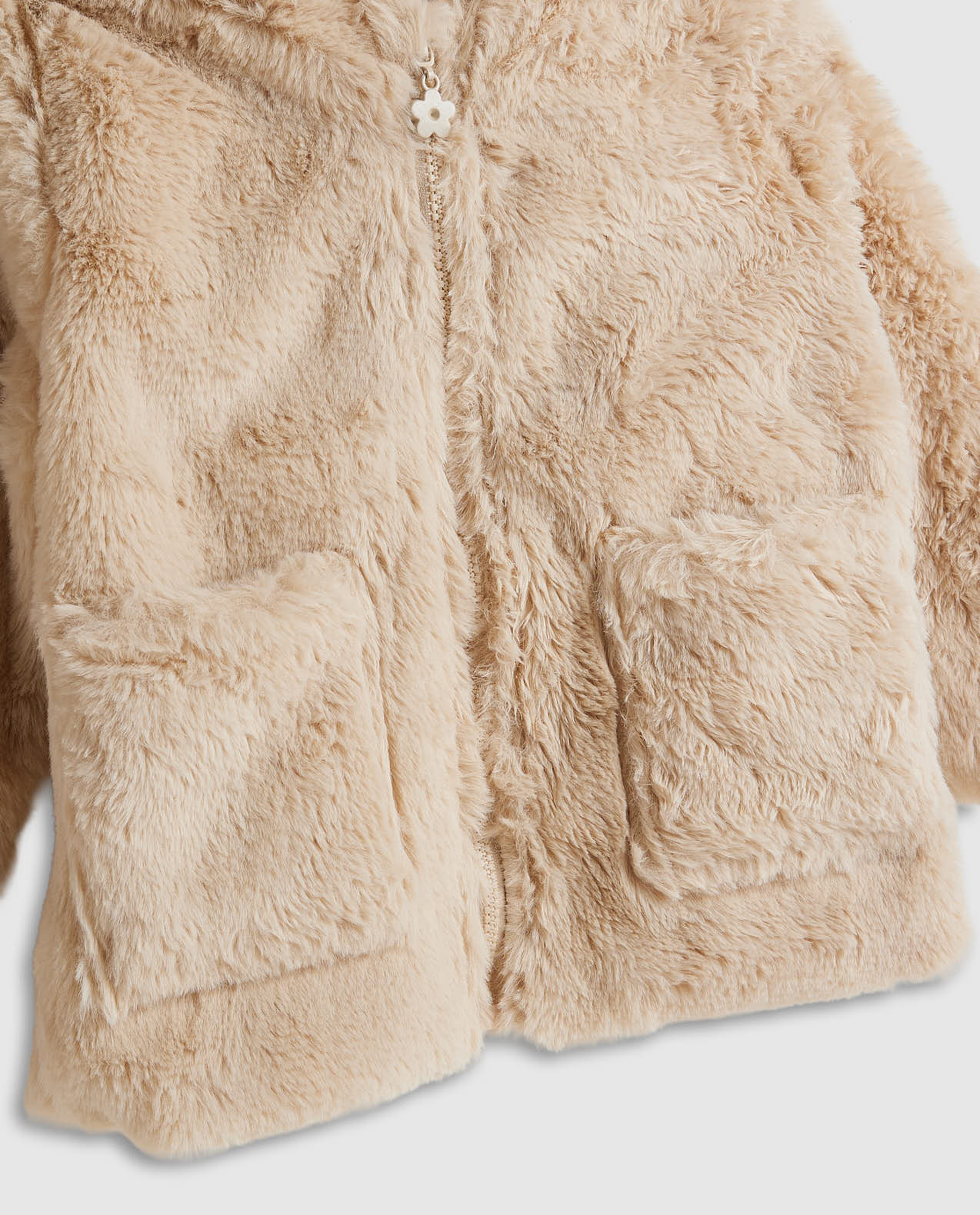 Furry Hooded Jacket with Zipper Closure