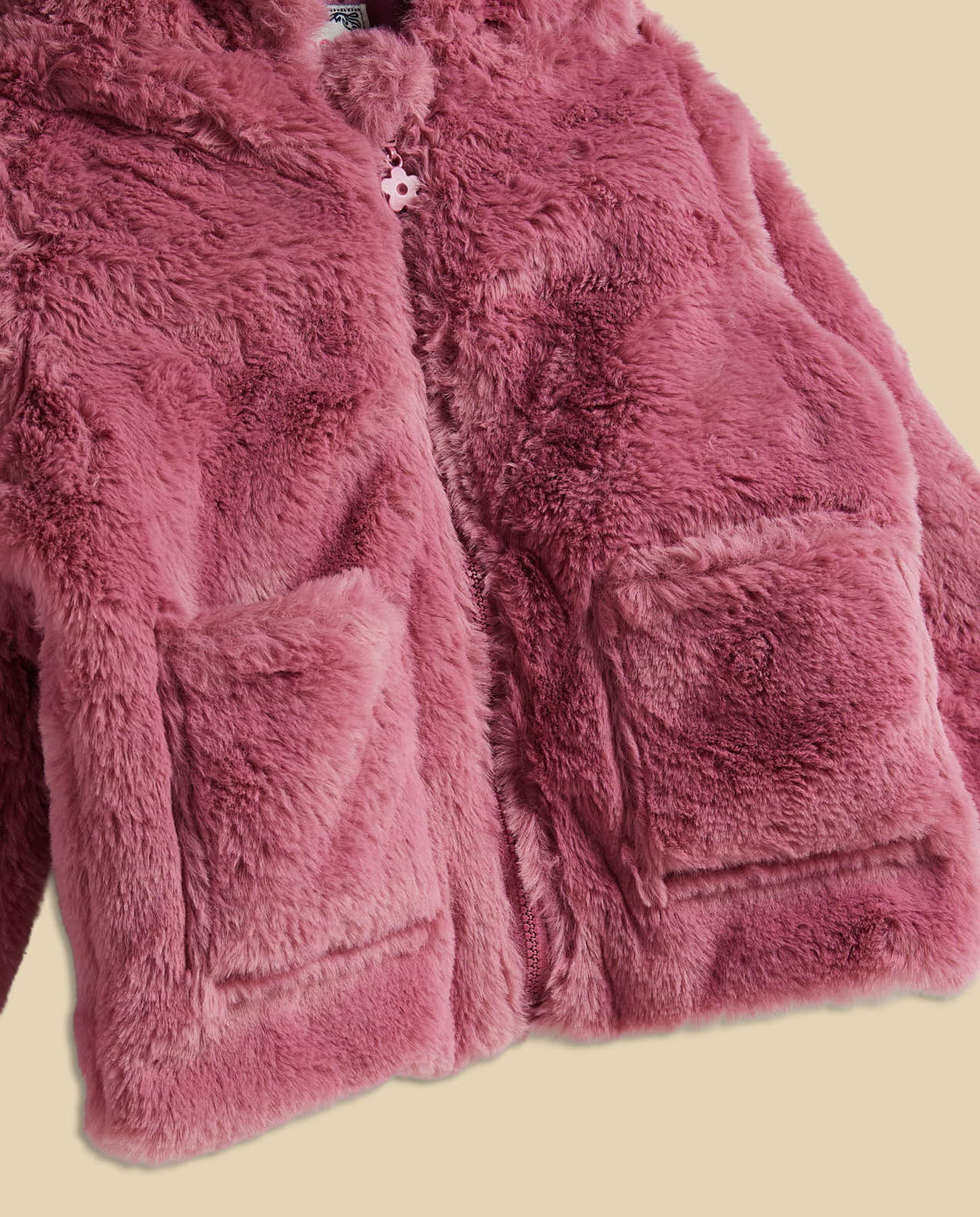 Furry Hooded Jacket with Zipper Closure