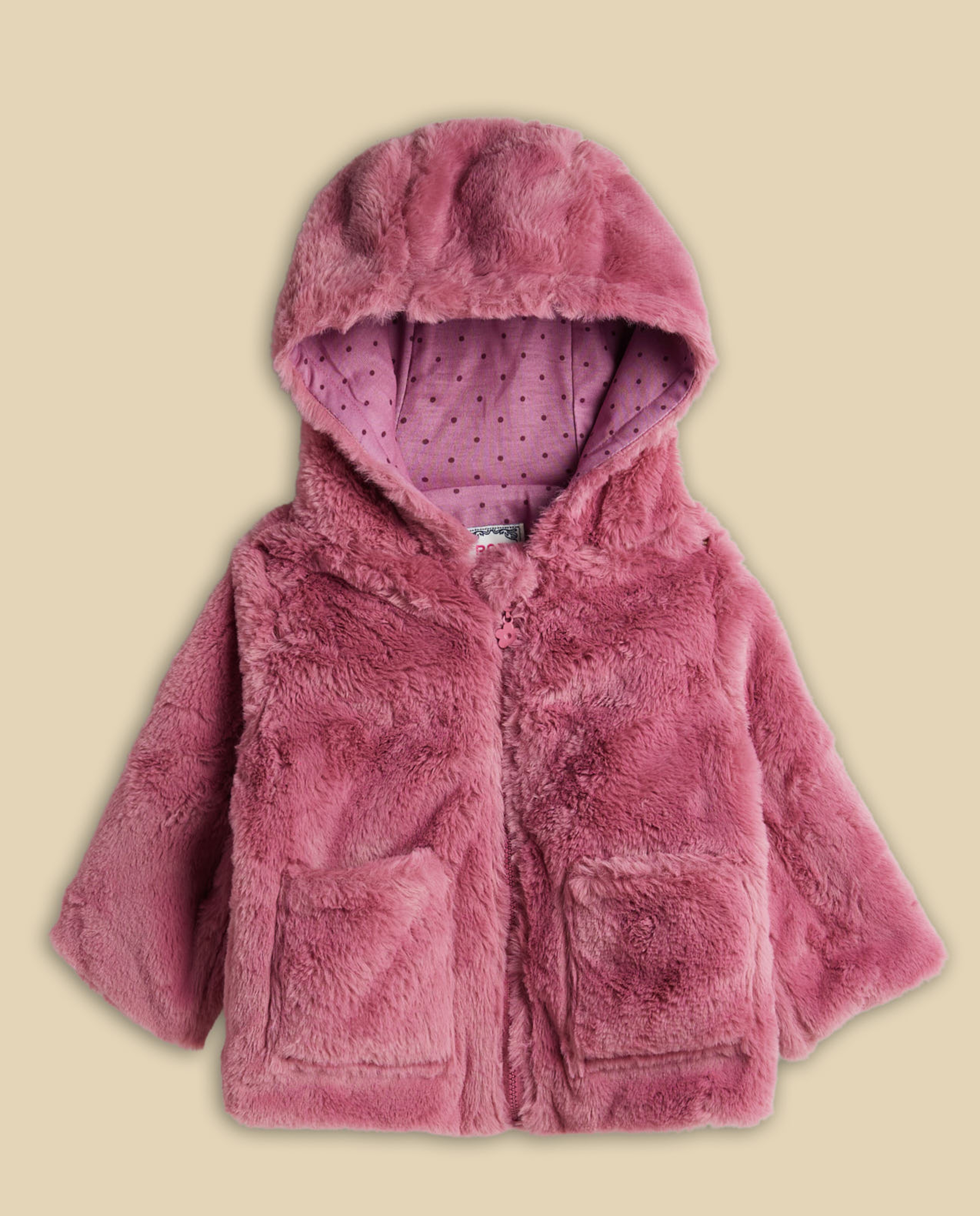 Furry Hooded Jacket with Zipper Closure