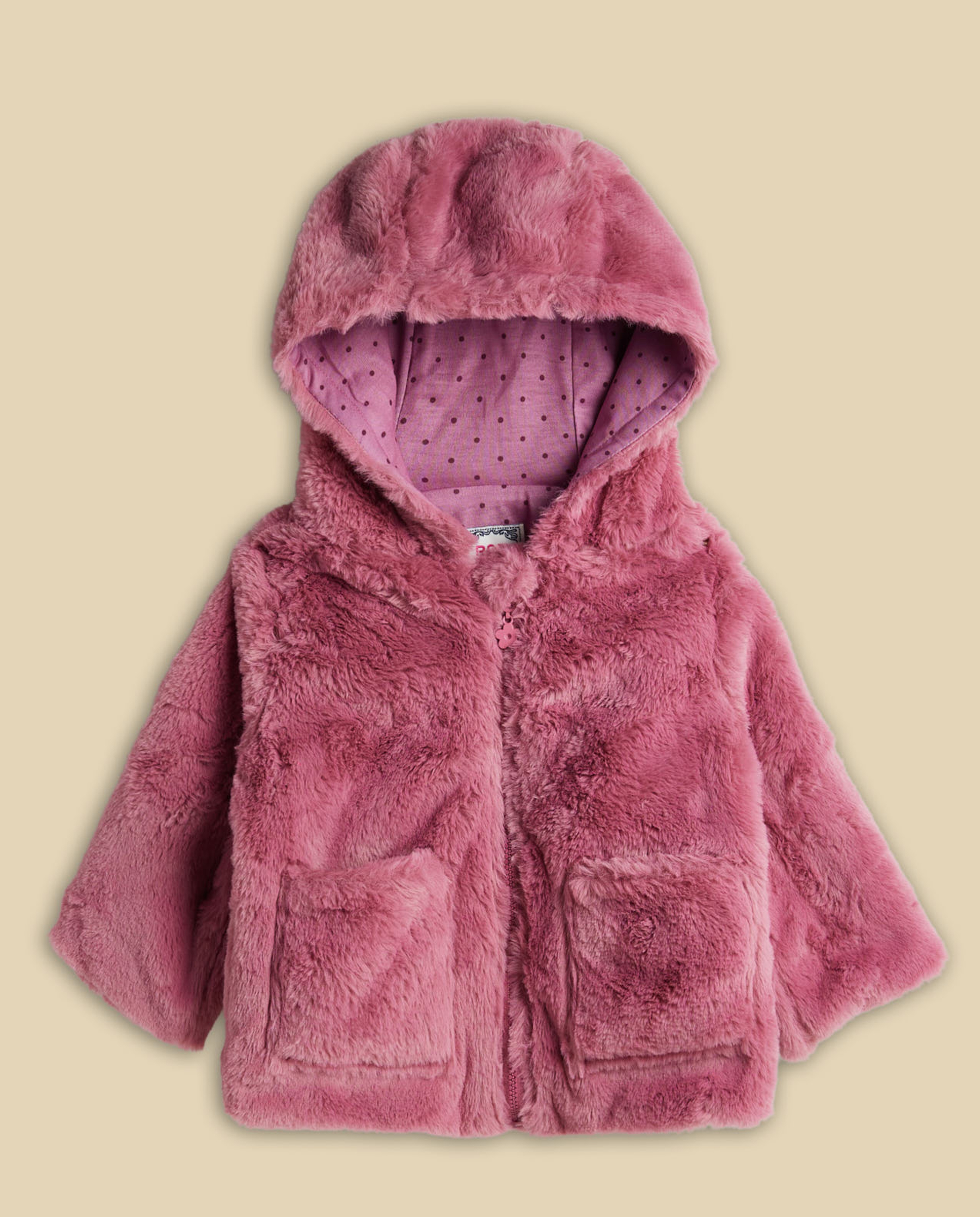 Furry Hooded Jacket with Zipper Closure