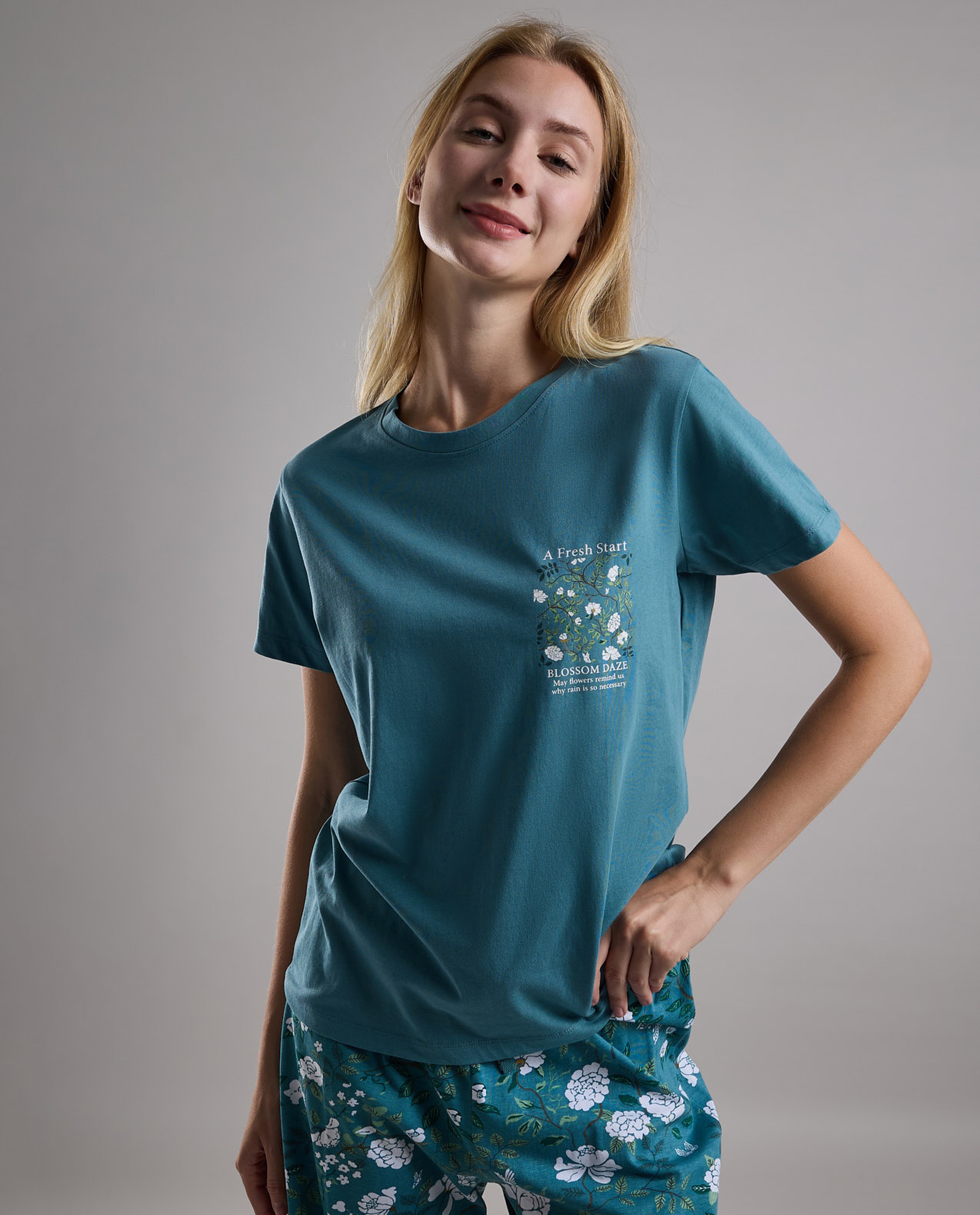 Printed Short Sleeves Pyjama Set