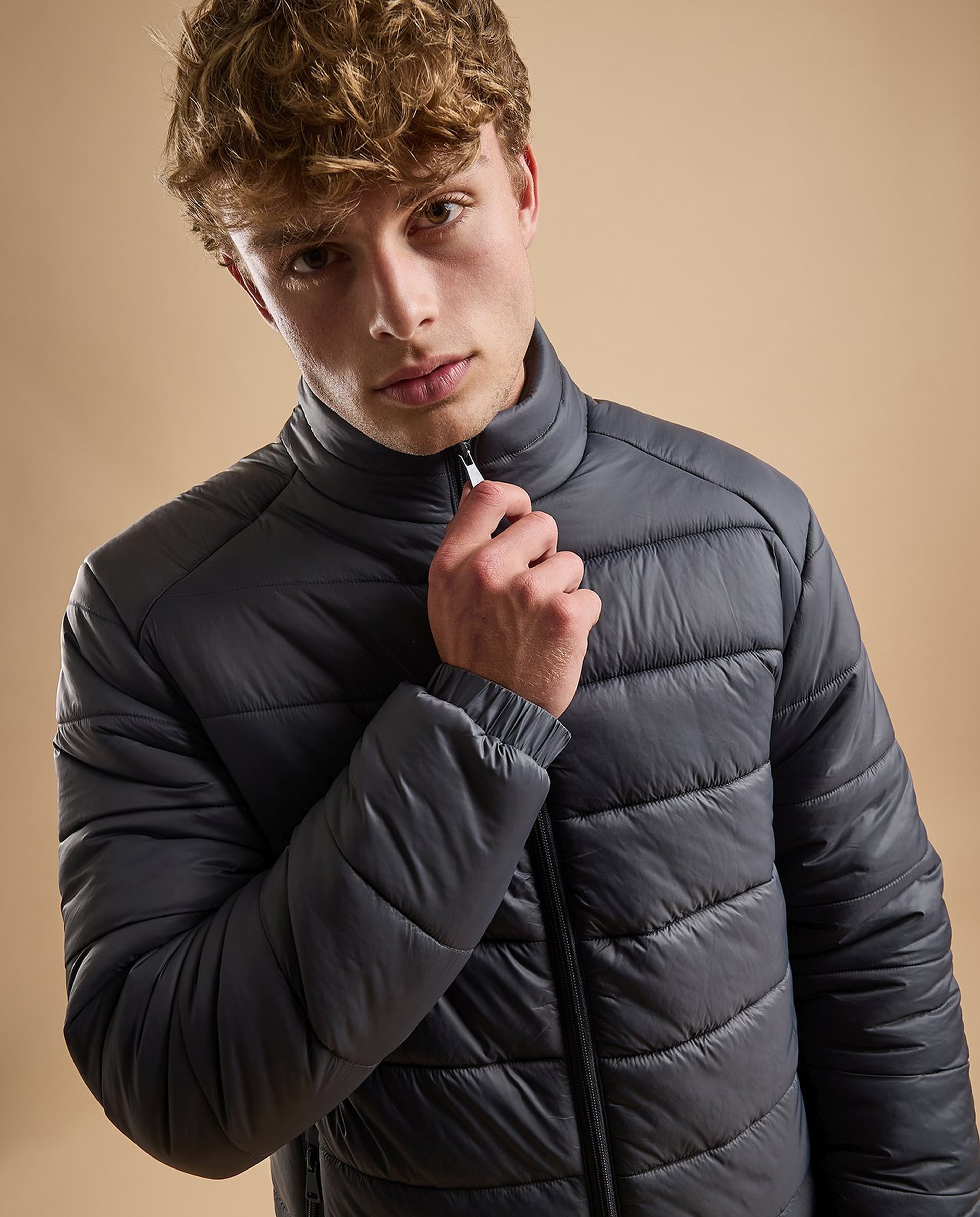 Quilted Puffer Jacket with Zipper Closure