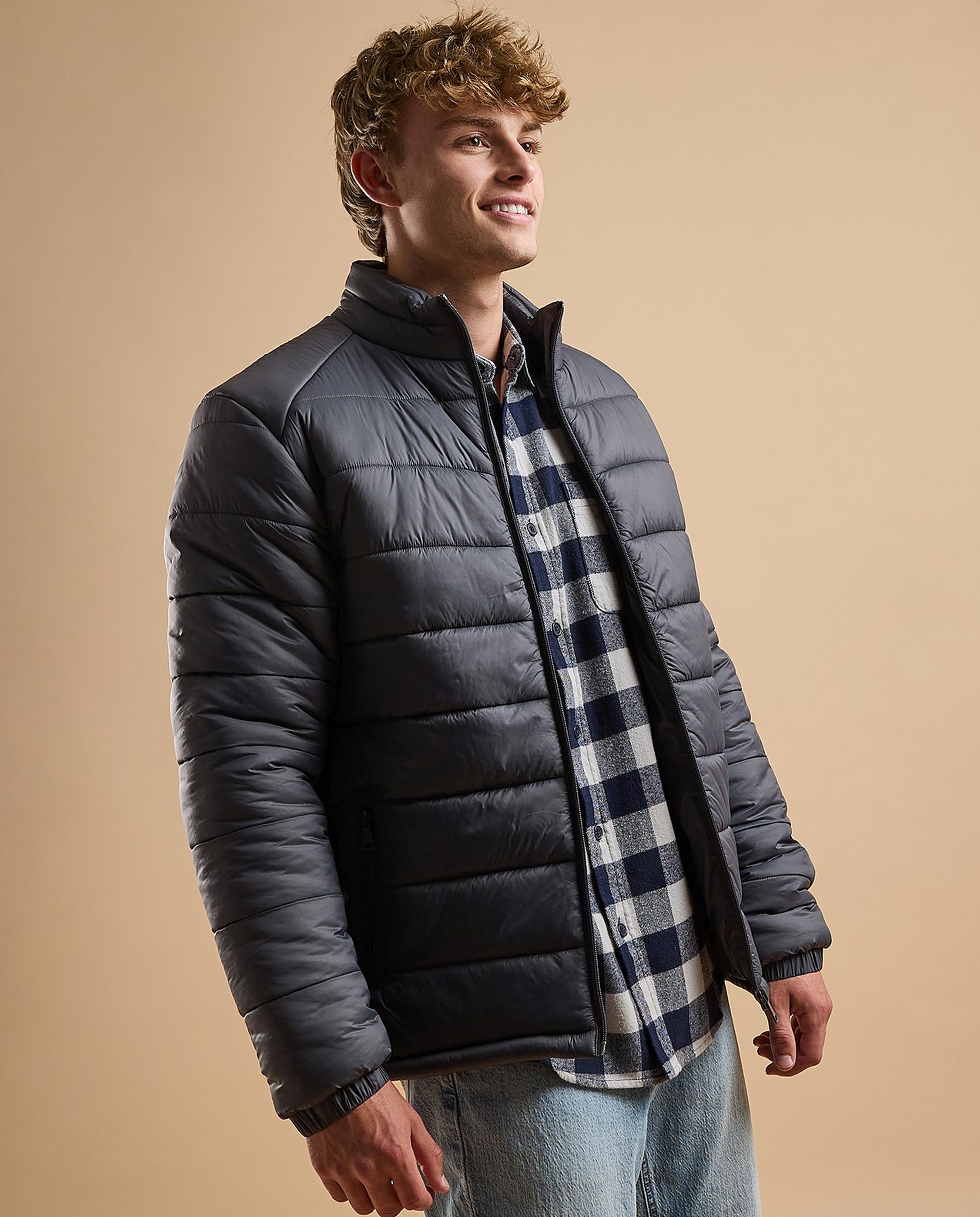 Quilted Puffer Jacket with Zipper Closure