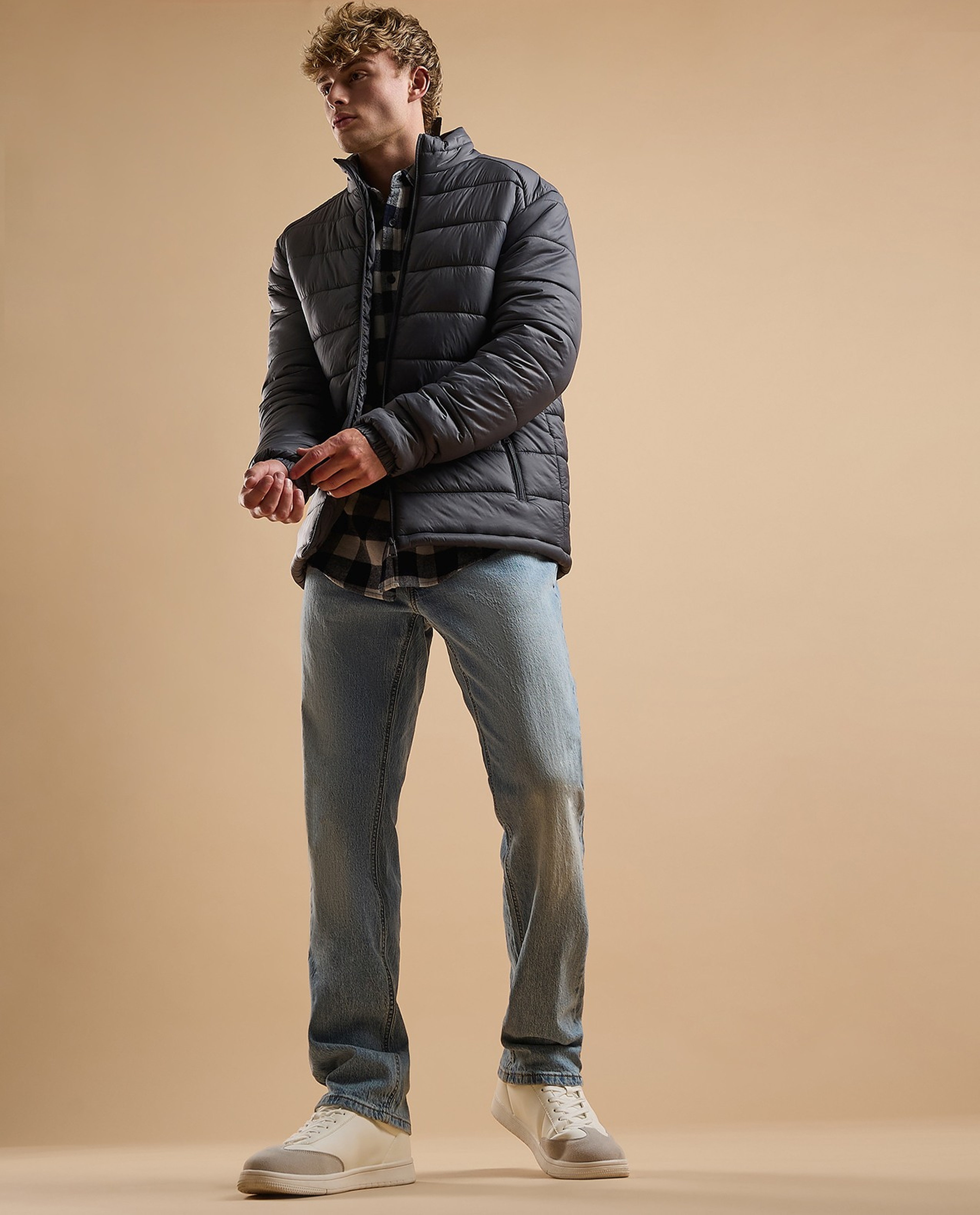 Quilted Puffer Jacket with Zipper Closure