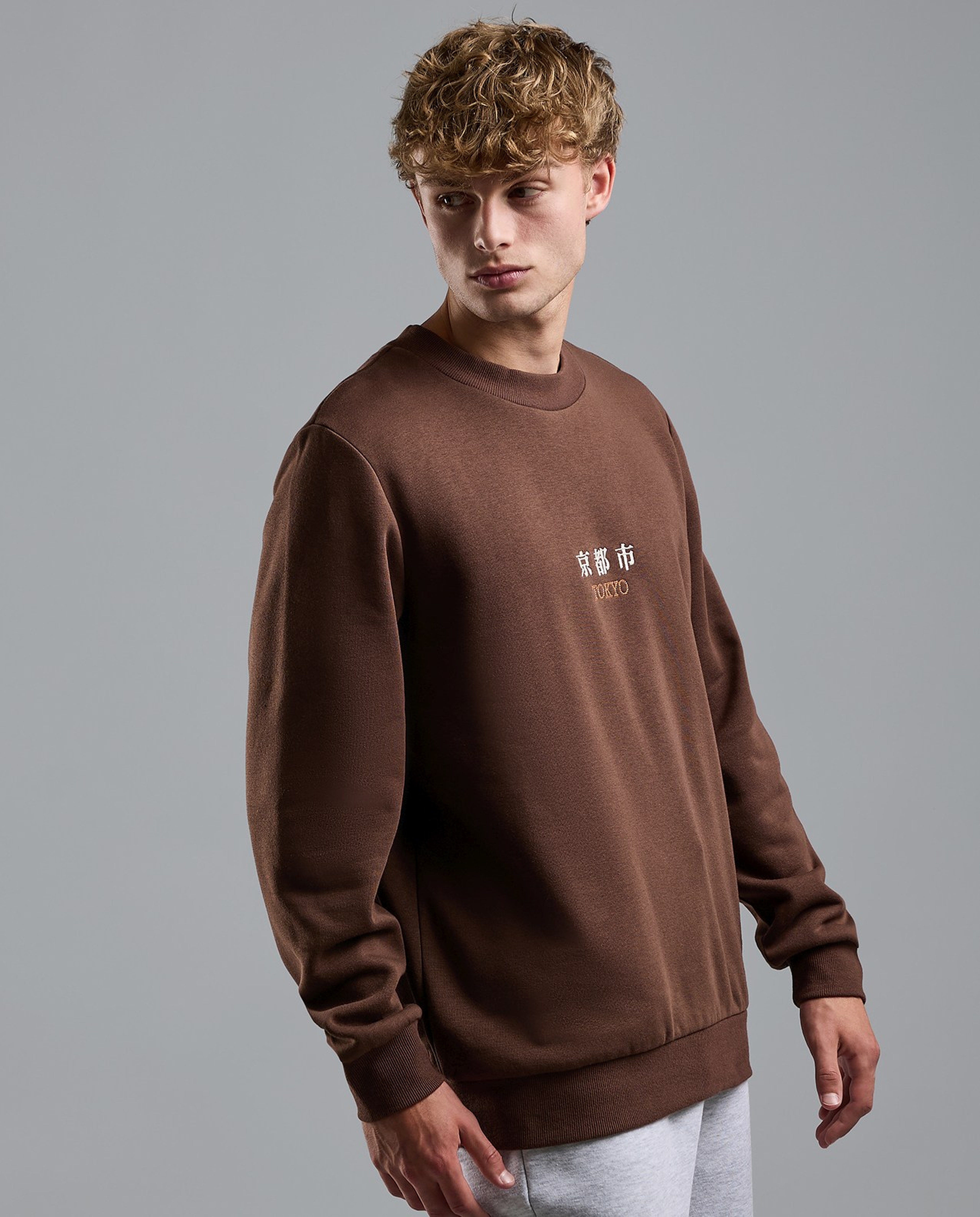 Embroidered Sweatshirt with Crew Neck and Long Sleeves