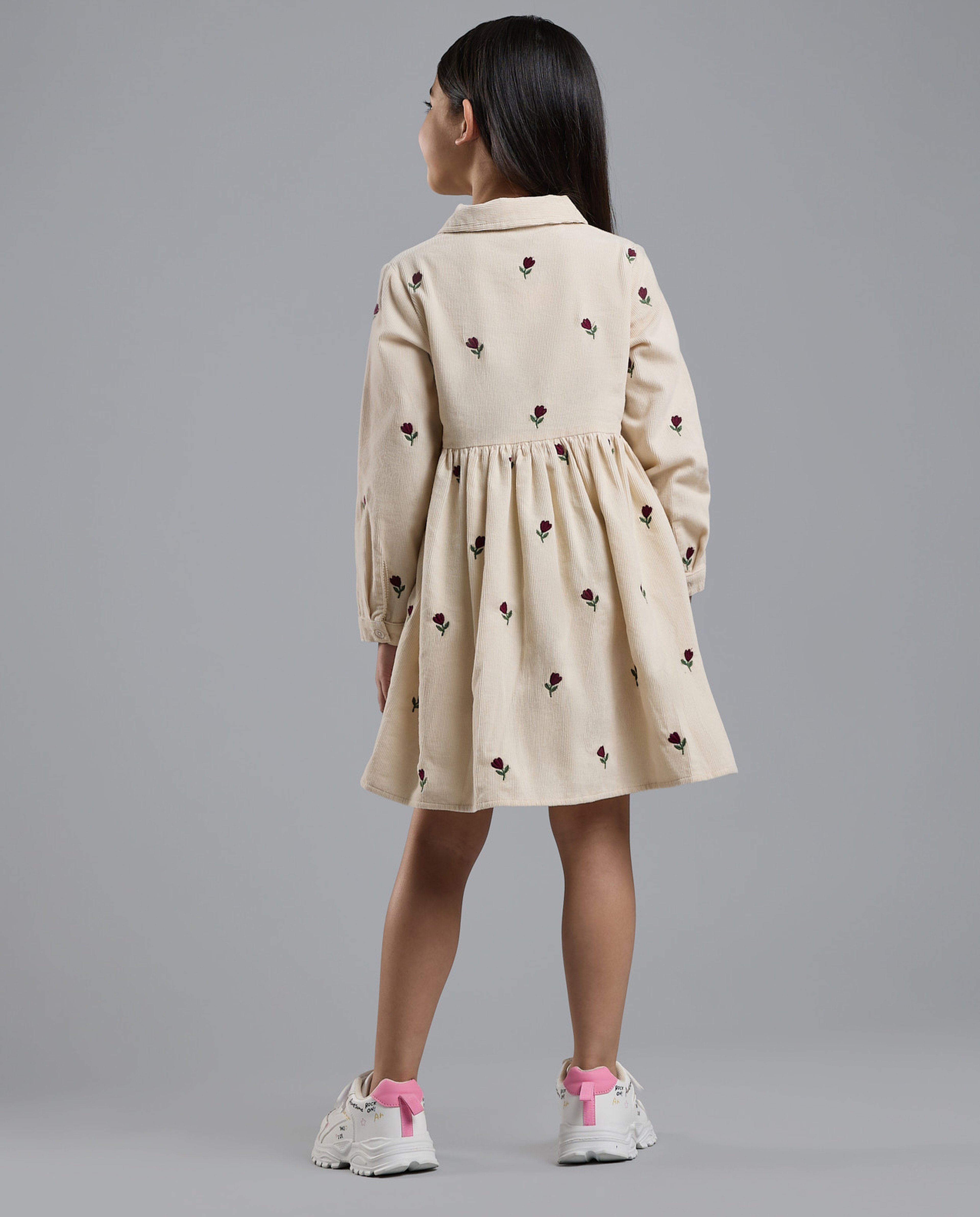 Embroidered Shirt Dress with Long Sleeves