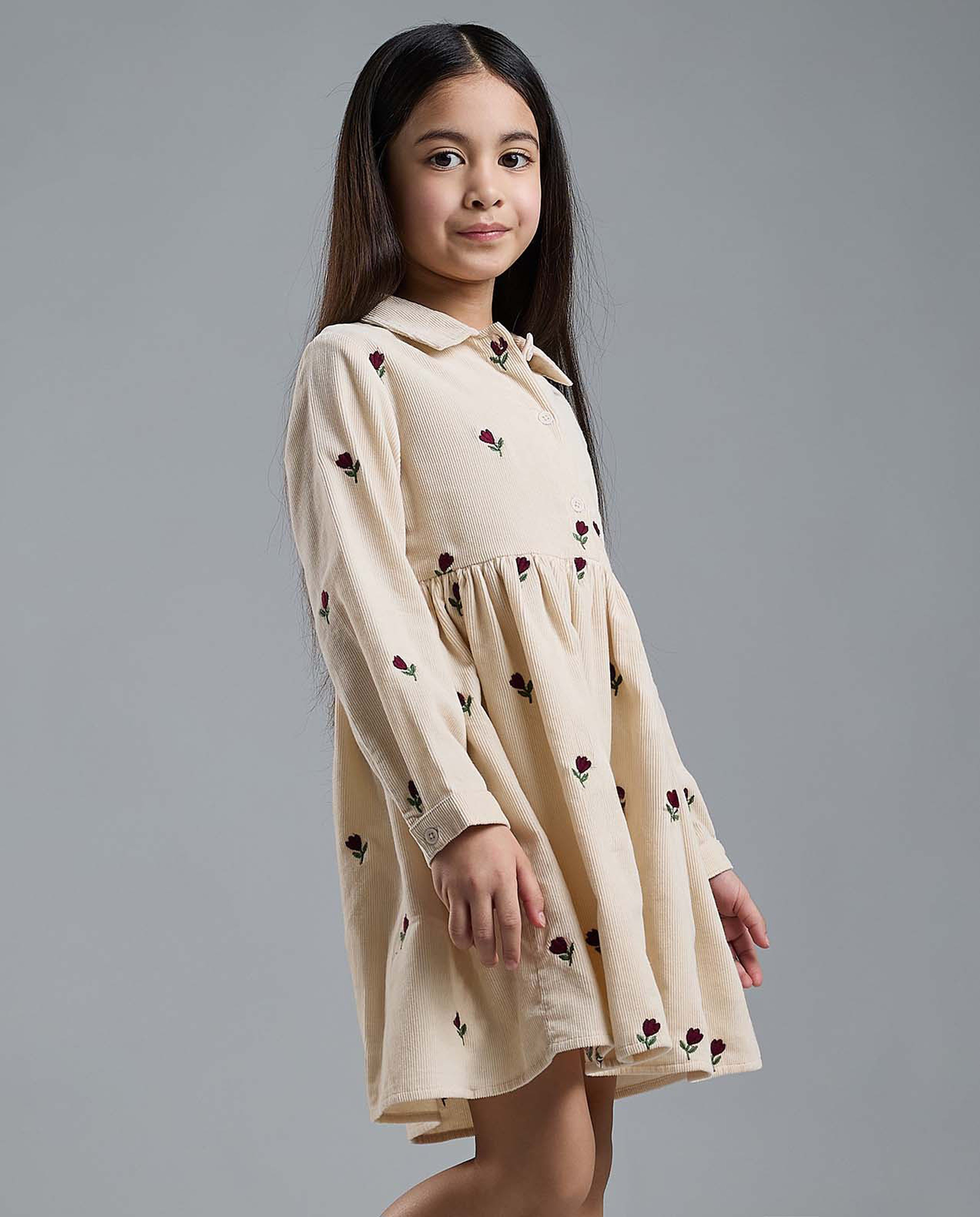 Embroidered Shirt Dress with Long Sleeves