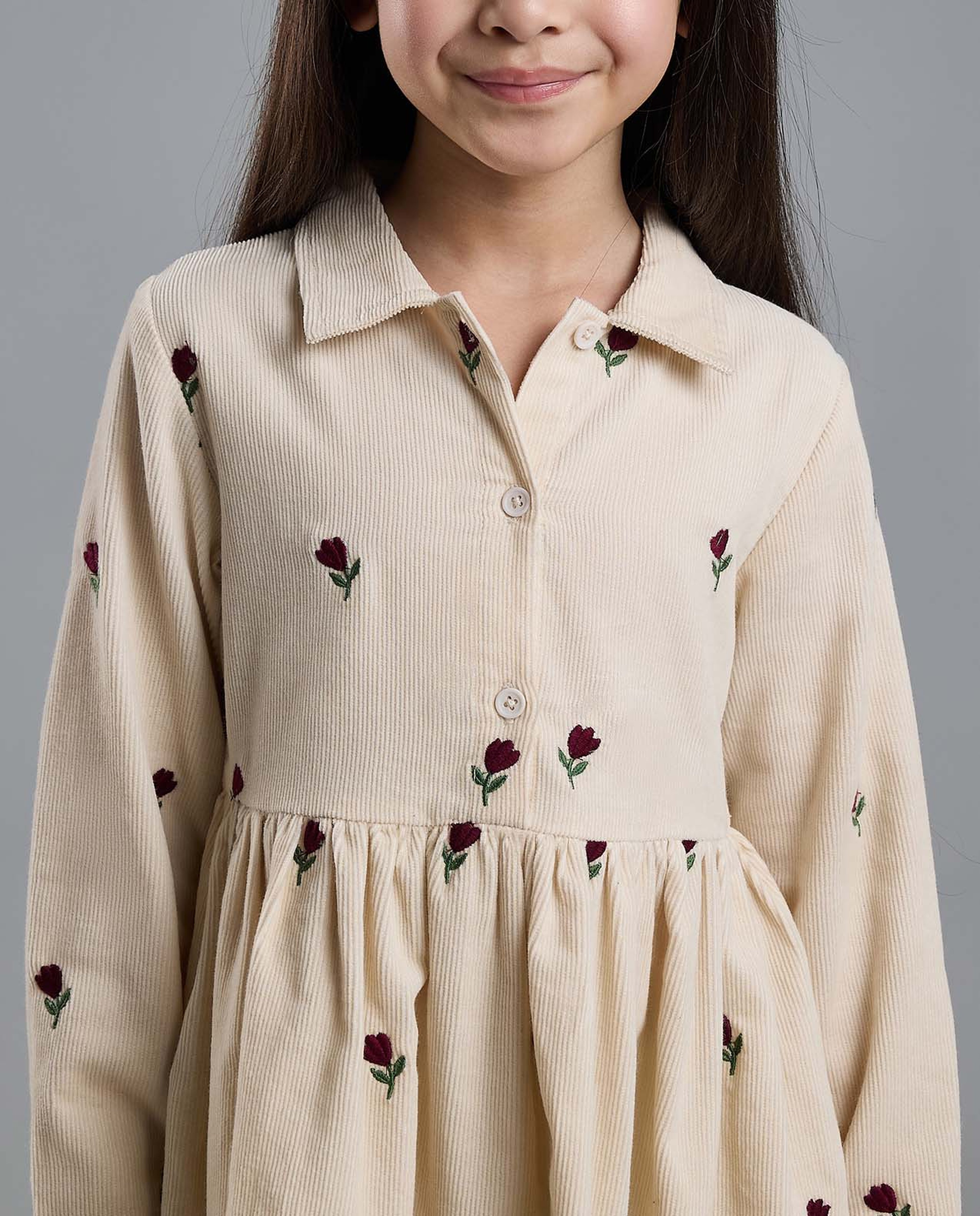 Embroidered Shirt Dress with Long Sleeves