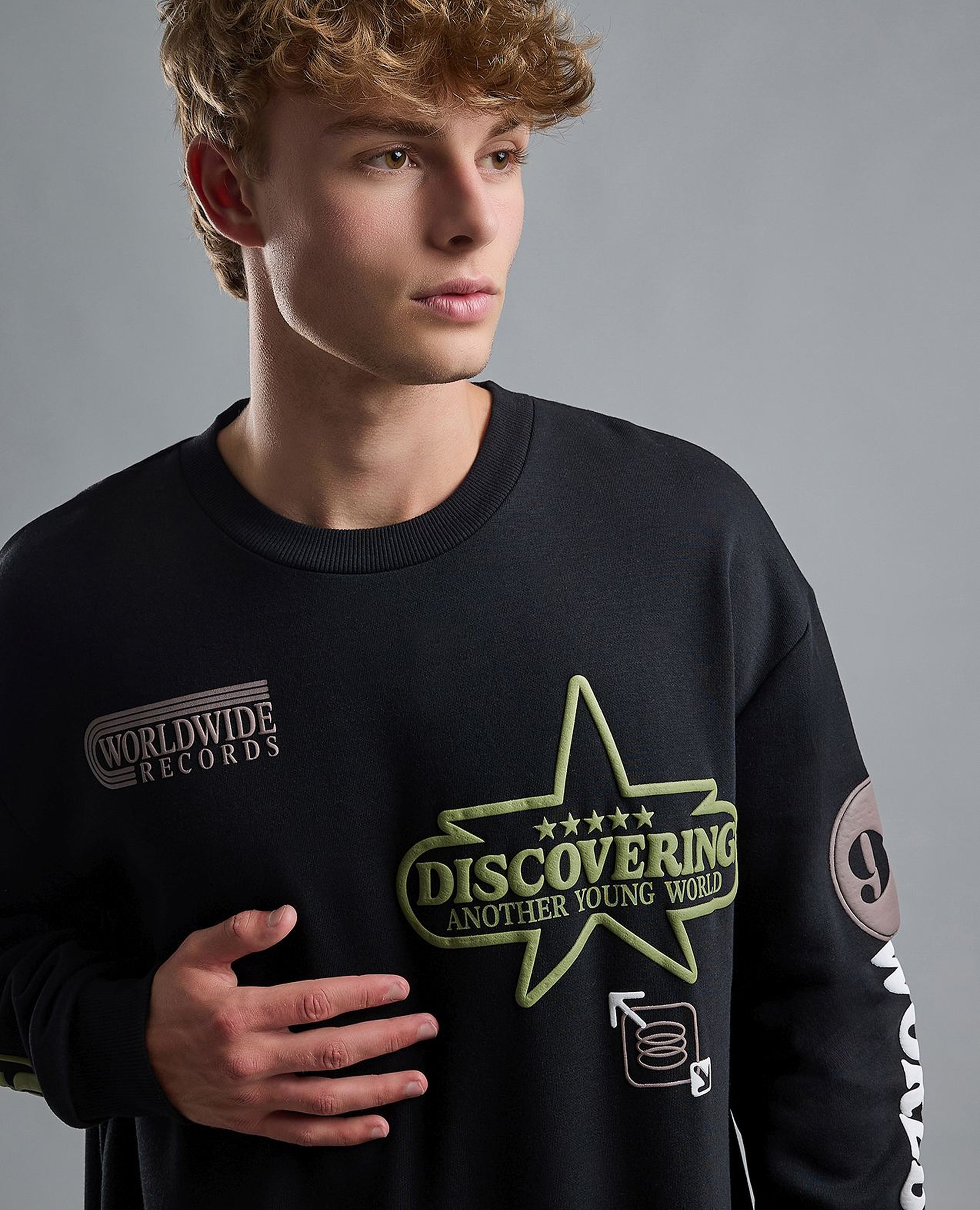 Embossed Sweatshirt with Crew Neck and Long Sleeves