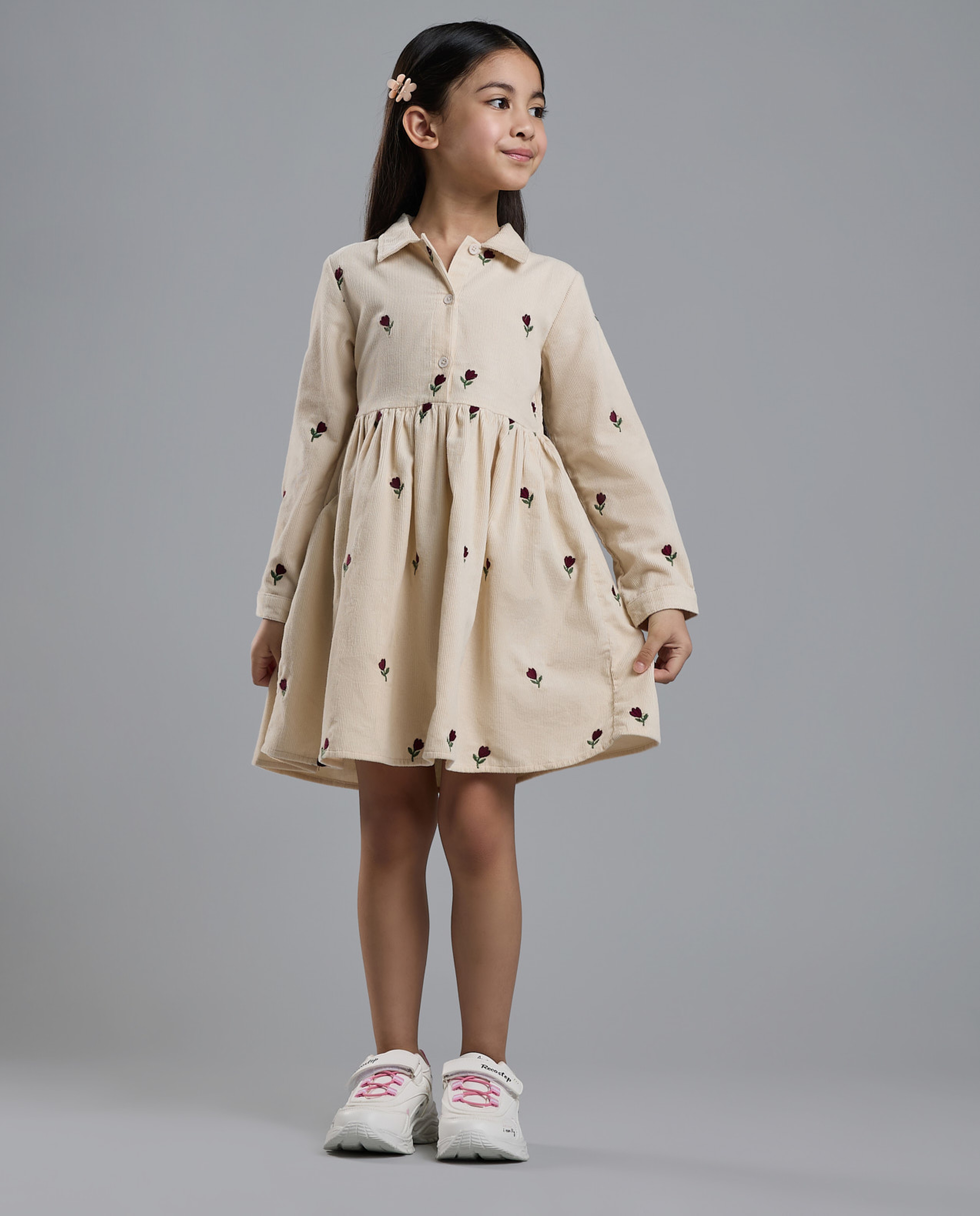 Embroidered Shirt Dress with Long Sleeves