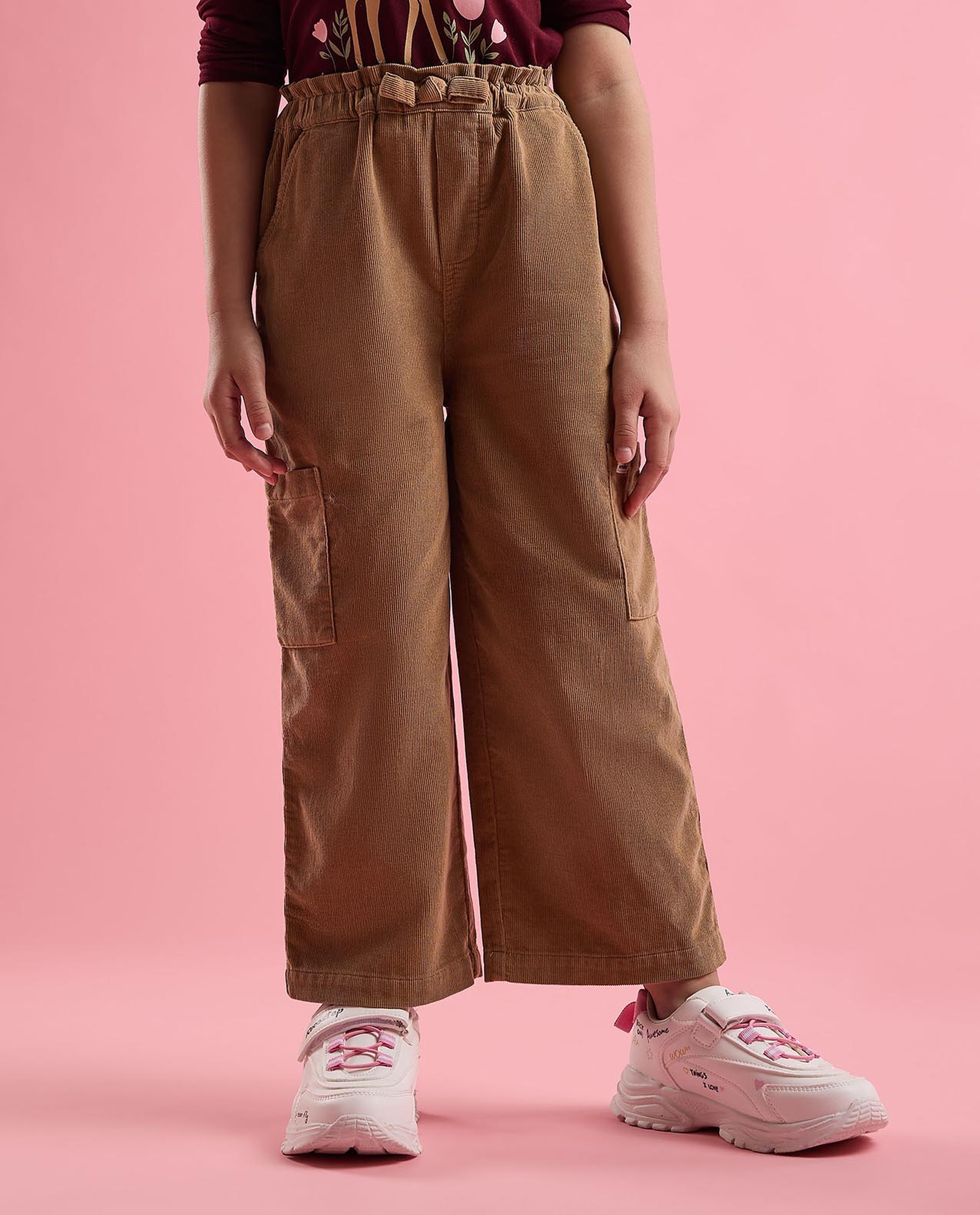 Textured Loose Fit Pants with Elastic Waist