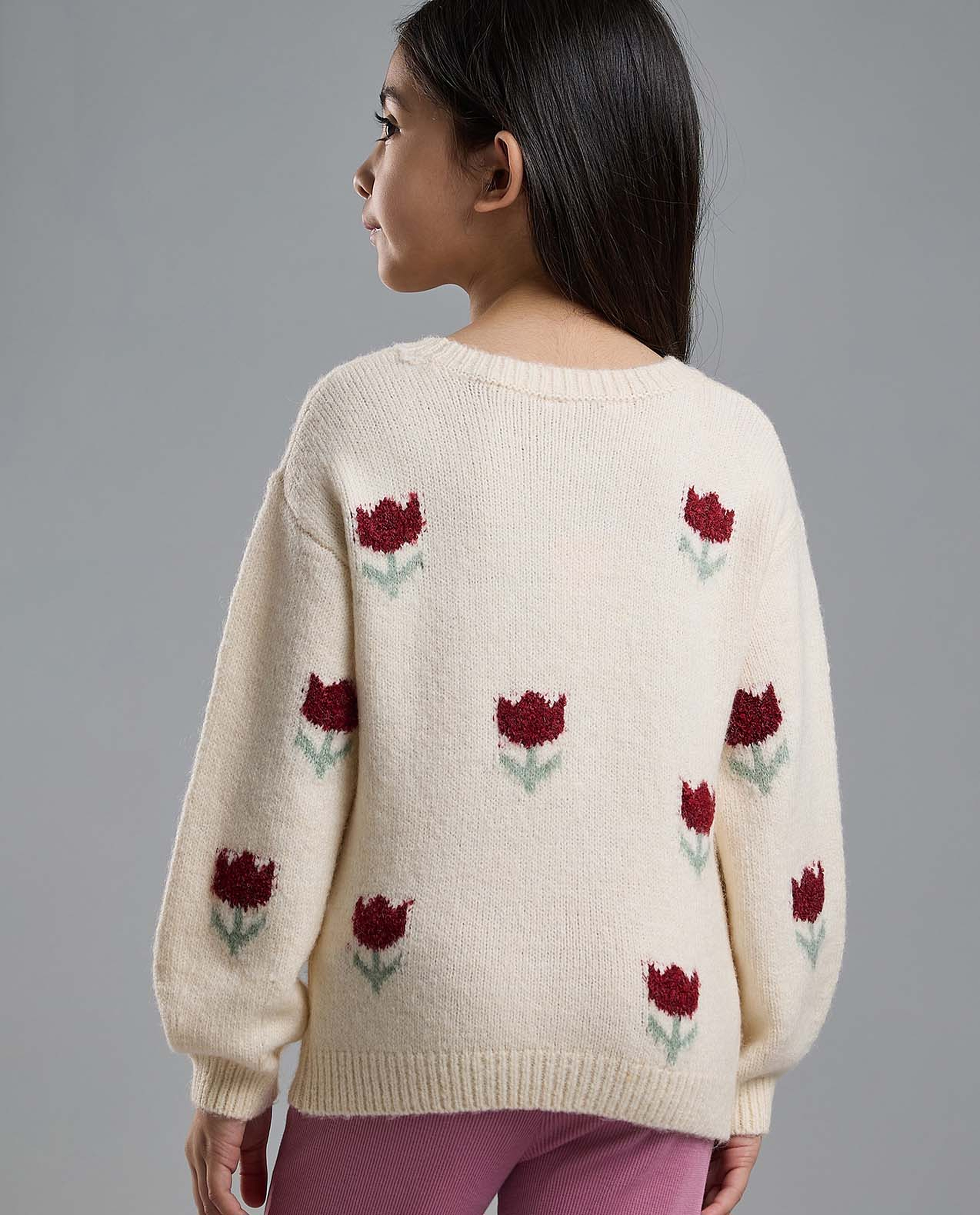 Patterned Sweater with Crew Neck and Long Sleeves