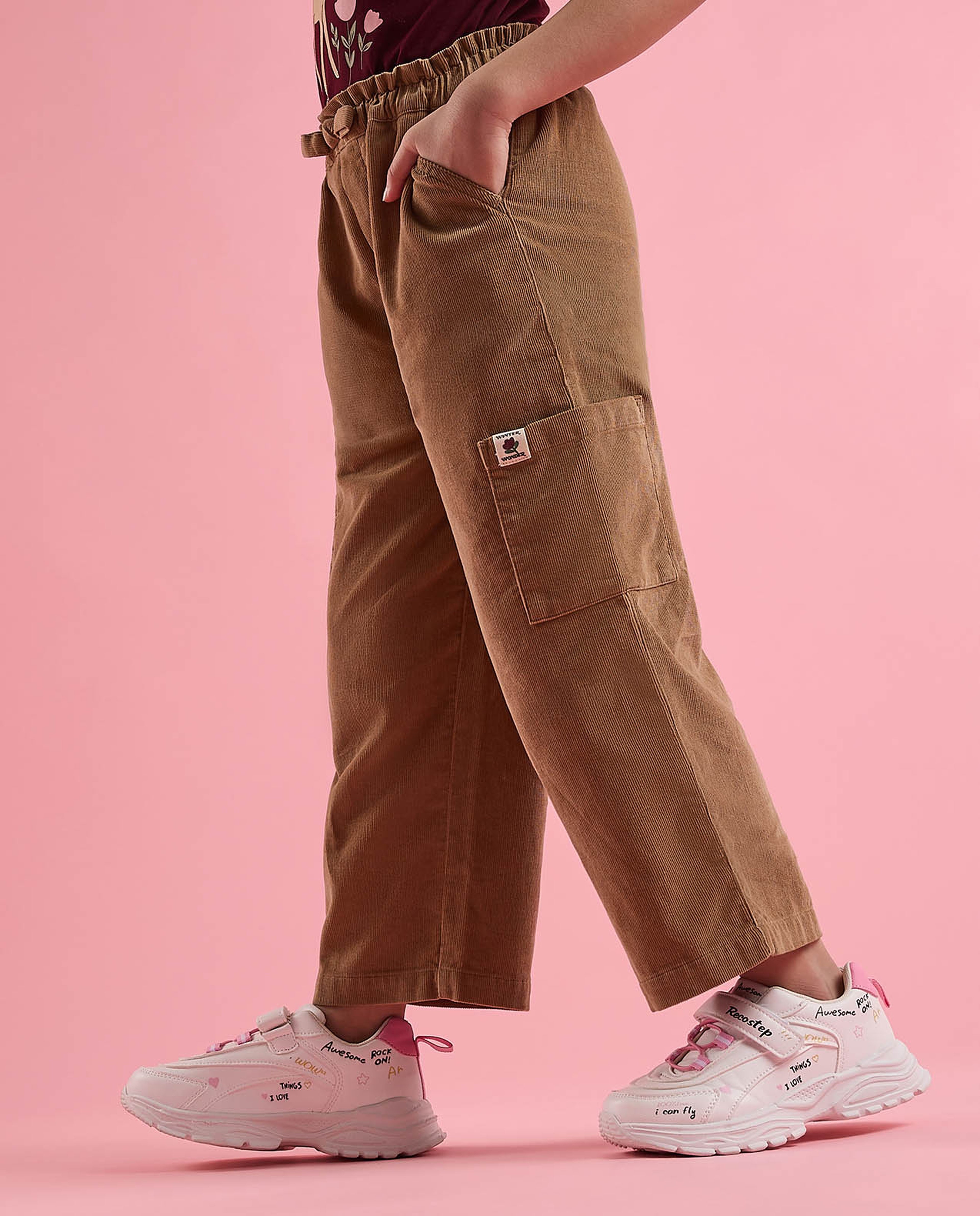 Textured Loose Fit Pants with Elastic Waist