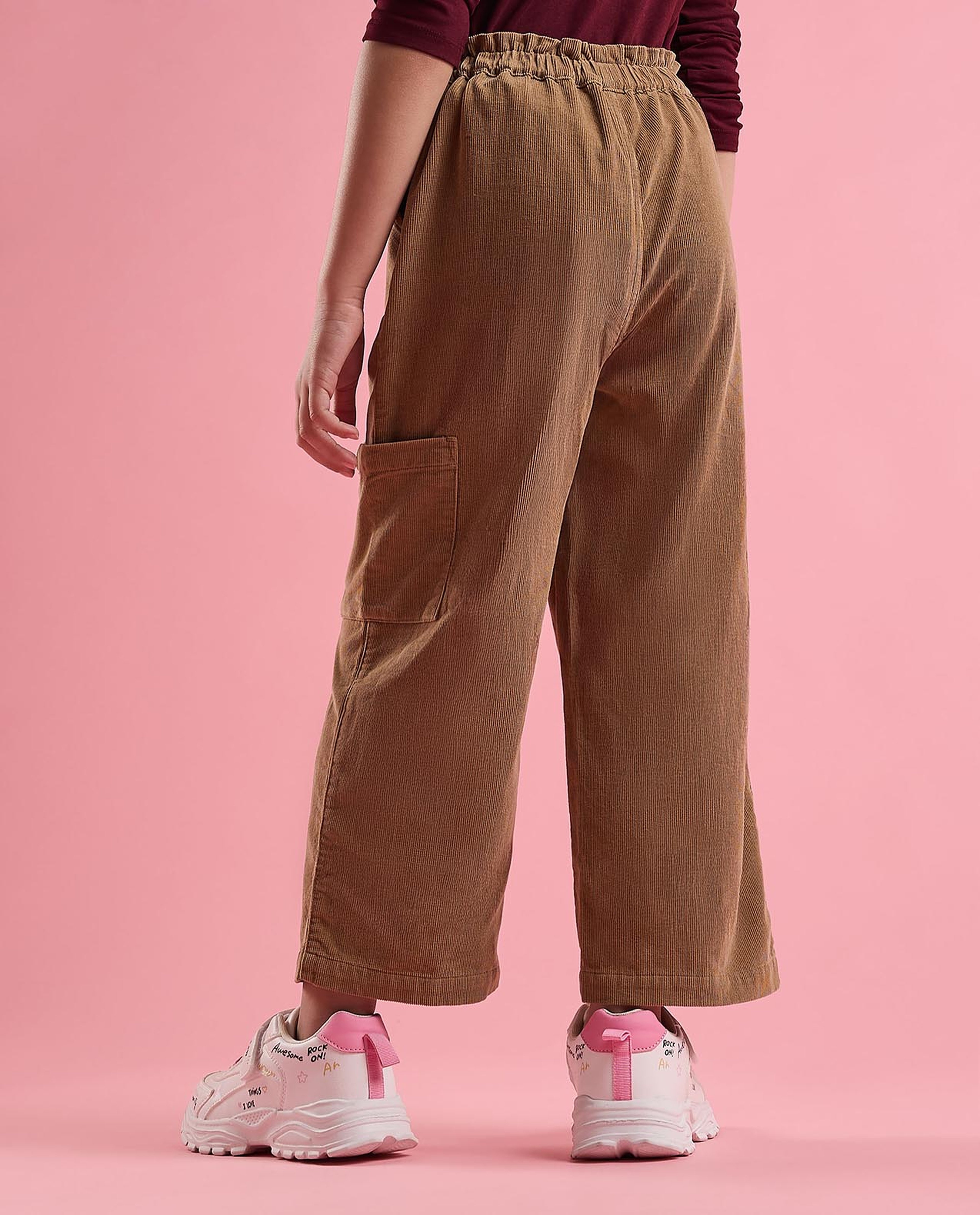 Textured Loose Fit Pants with Elastic Waist