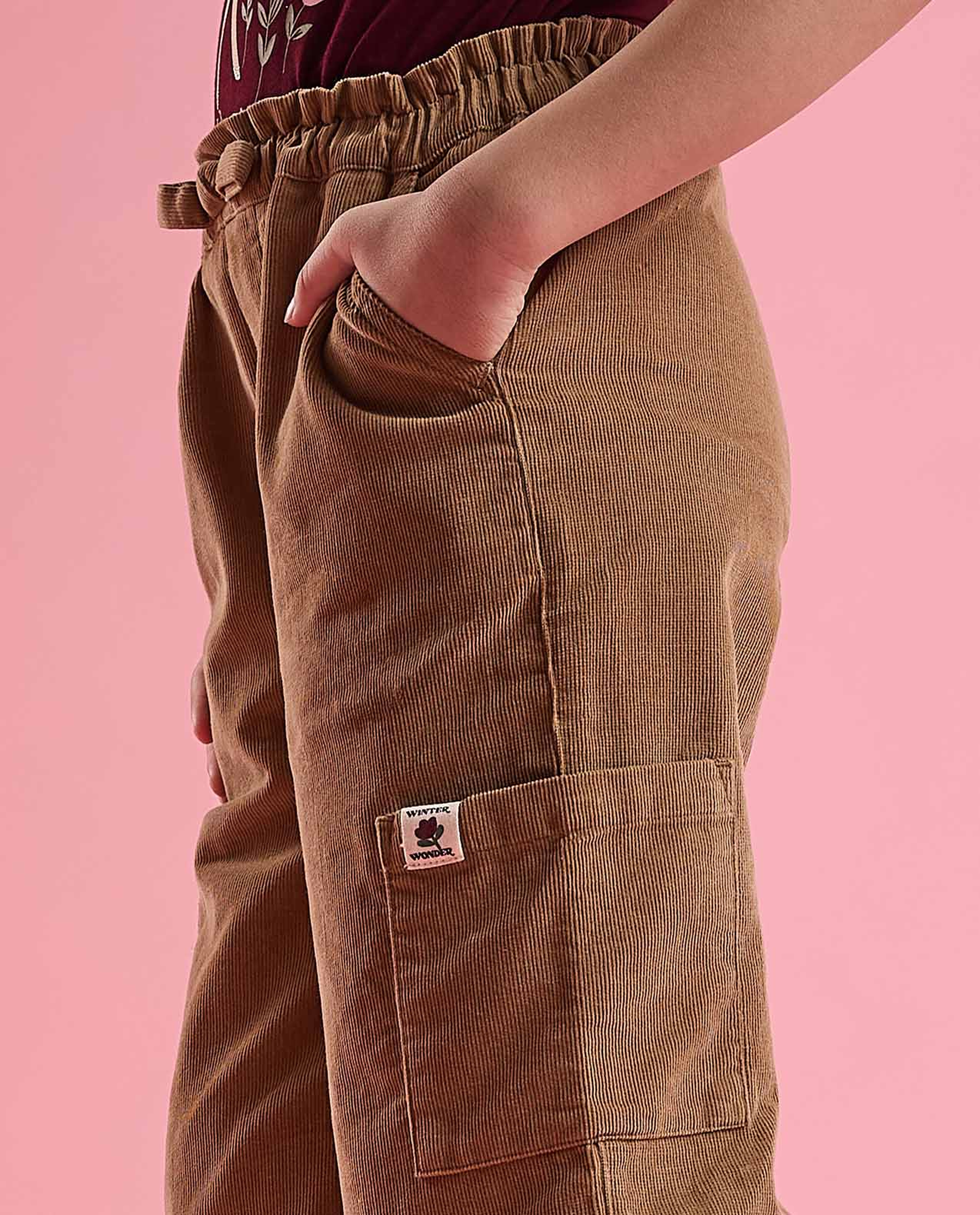 Textured Loose Fit Pants with Elastic Waist