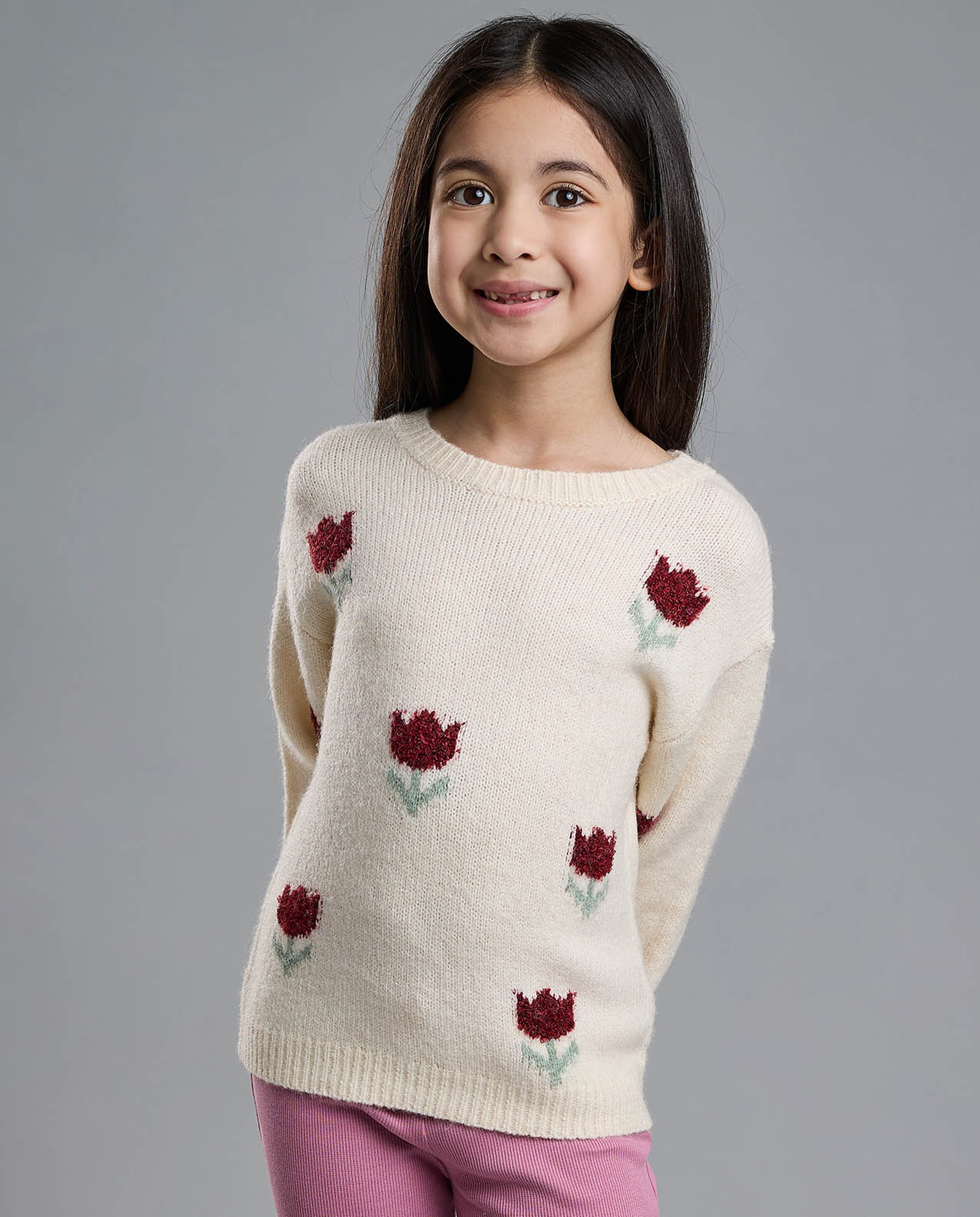 Patterned Sweater with Crew Neck and Long Sleeves