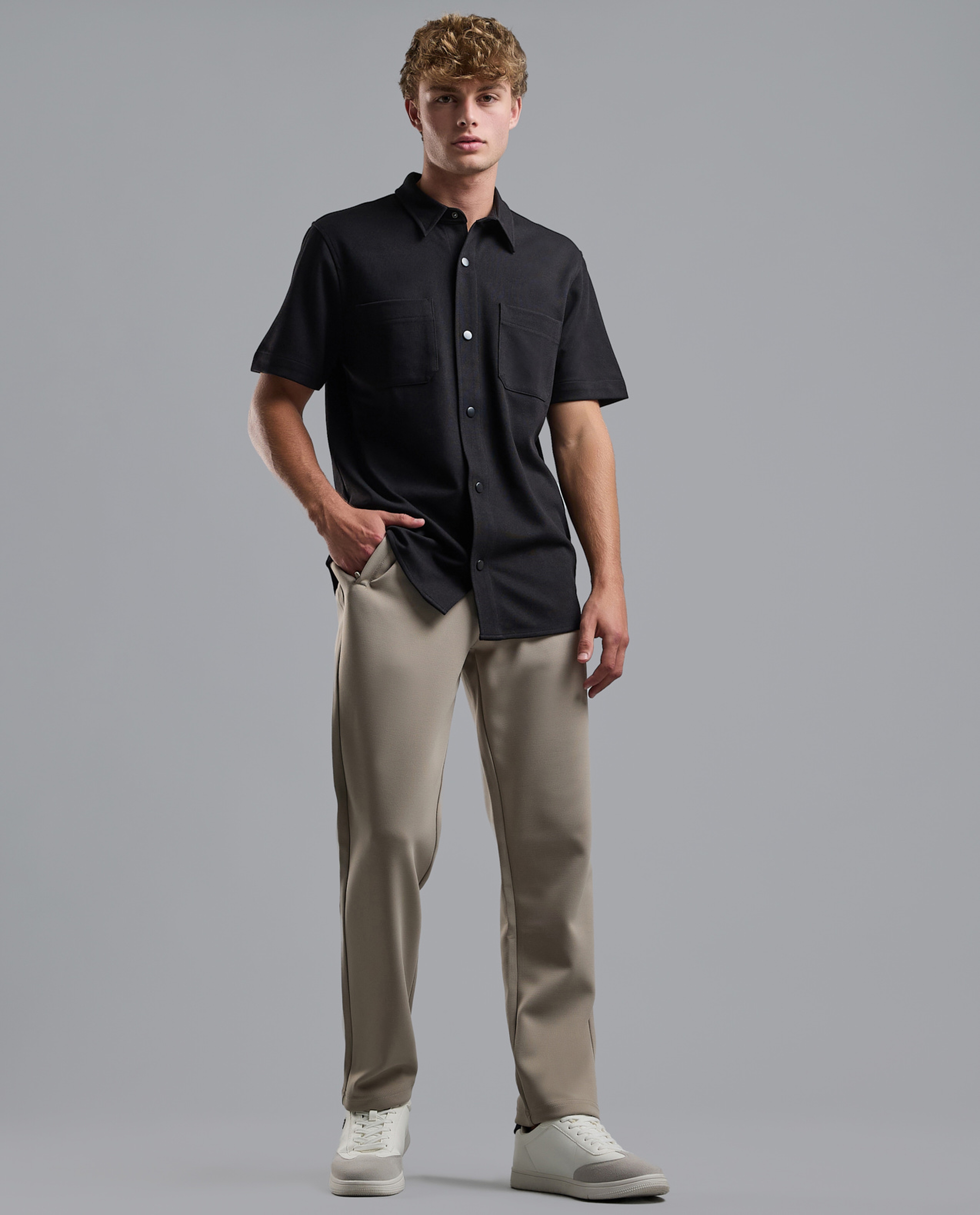 Solid Shirt with Classic Shirt with Short Sleeves
