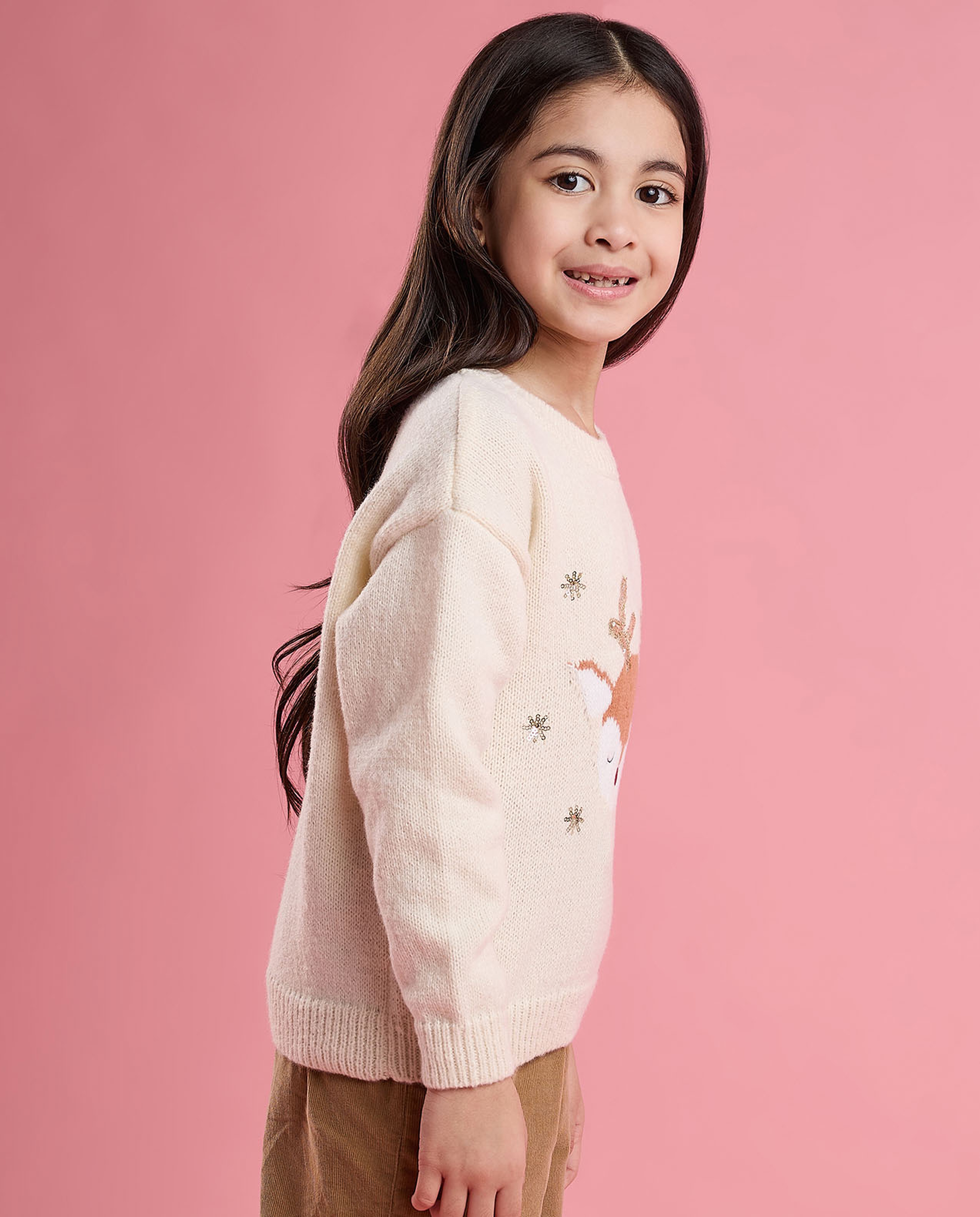 Sequined Sweater with Crew Neck and Long Sleeves