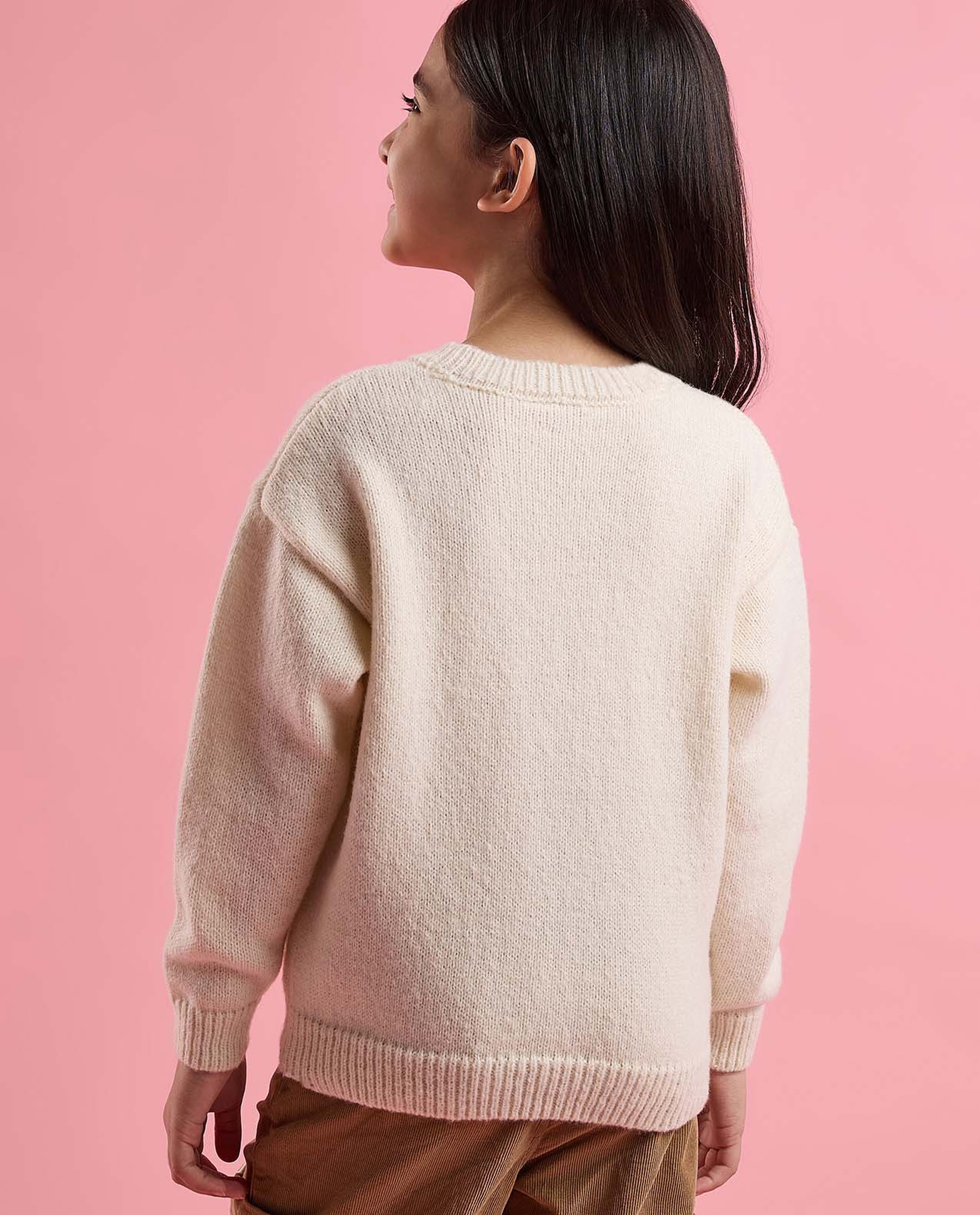 Sequined Sweater with Crew Neck and Long Sleeves