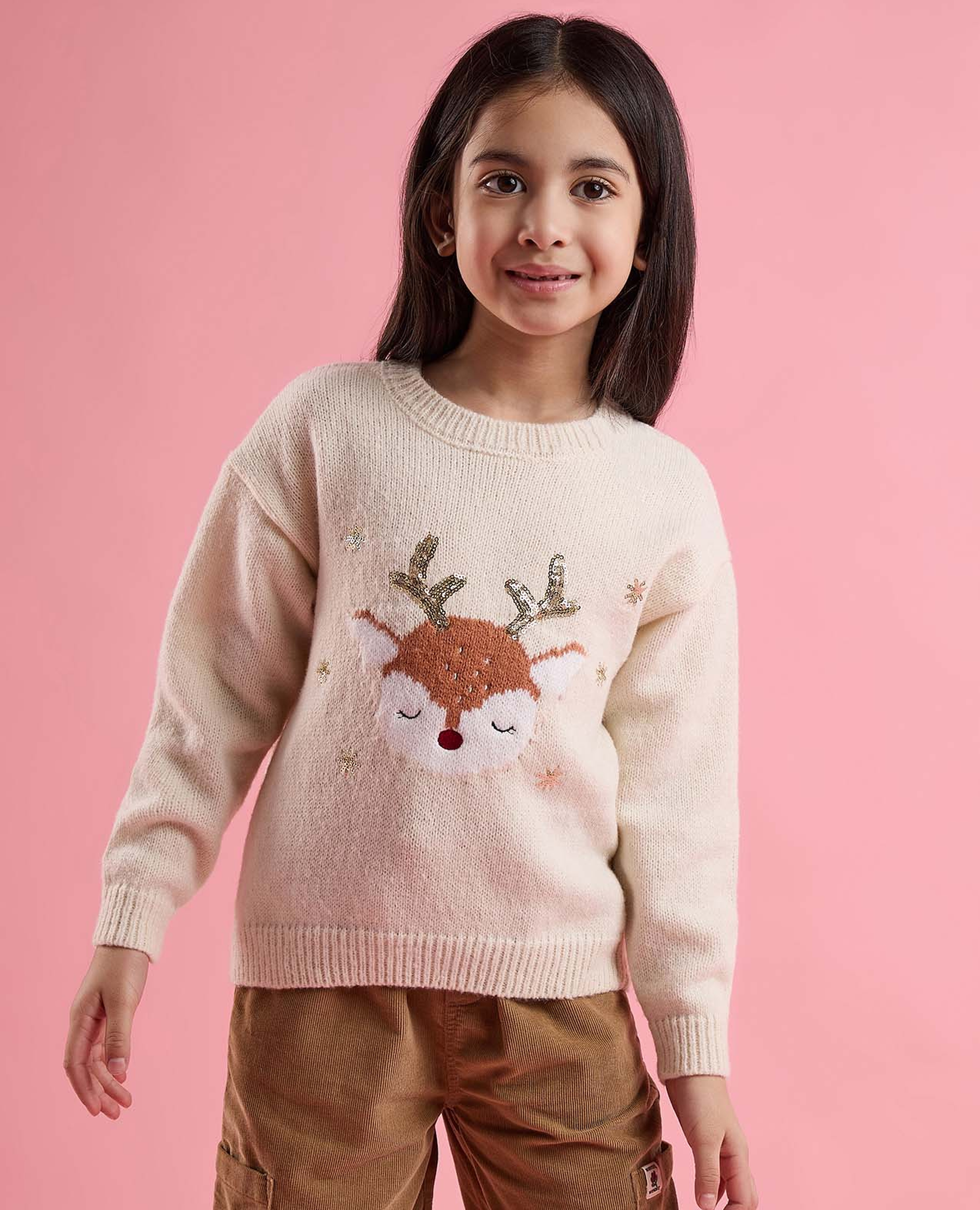 Sequined Sweater with Crew Neck and Long Sleeves