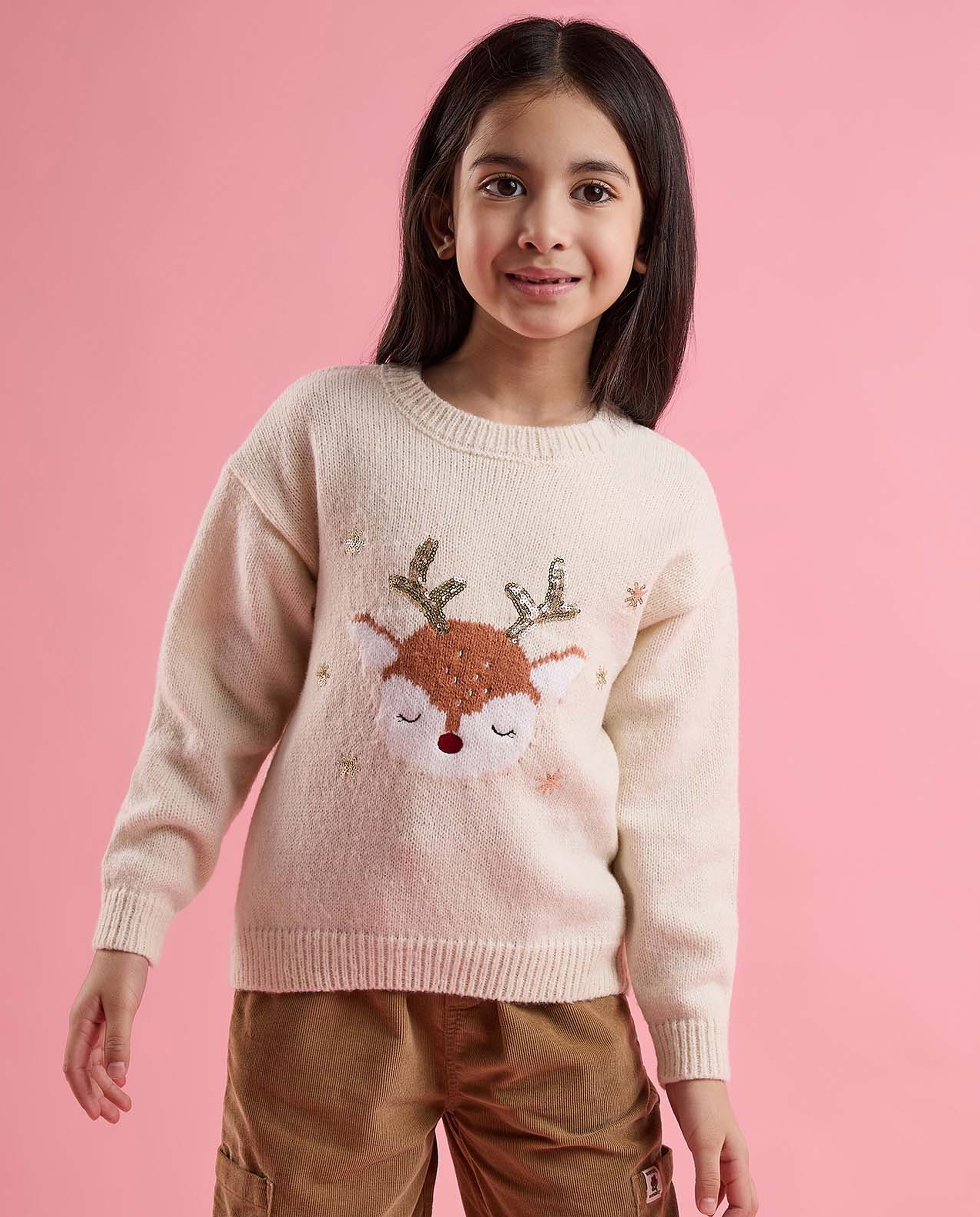 Sequined Sweater with Crew Neck and Long Sleeves