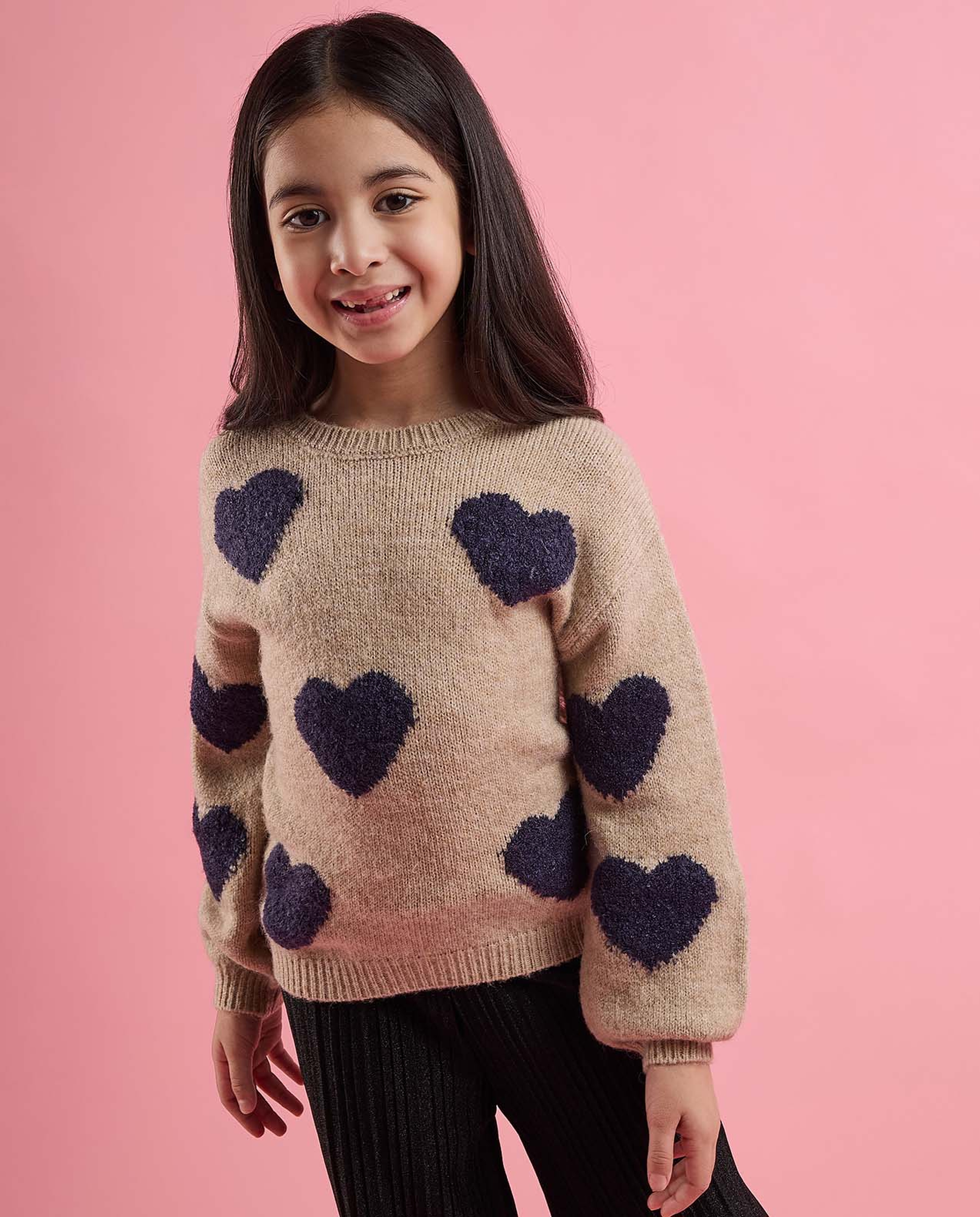 Patterned Sweater with Crew Neck and Long Sleeves