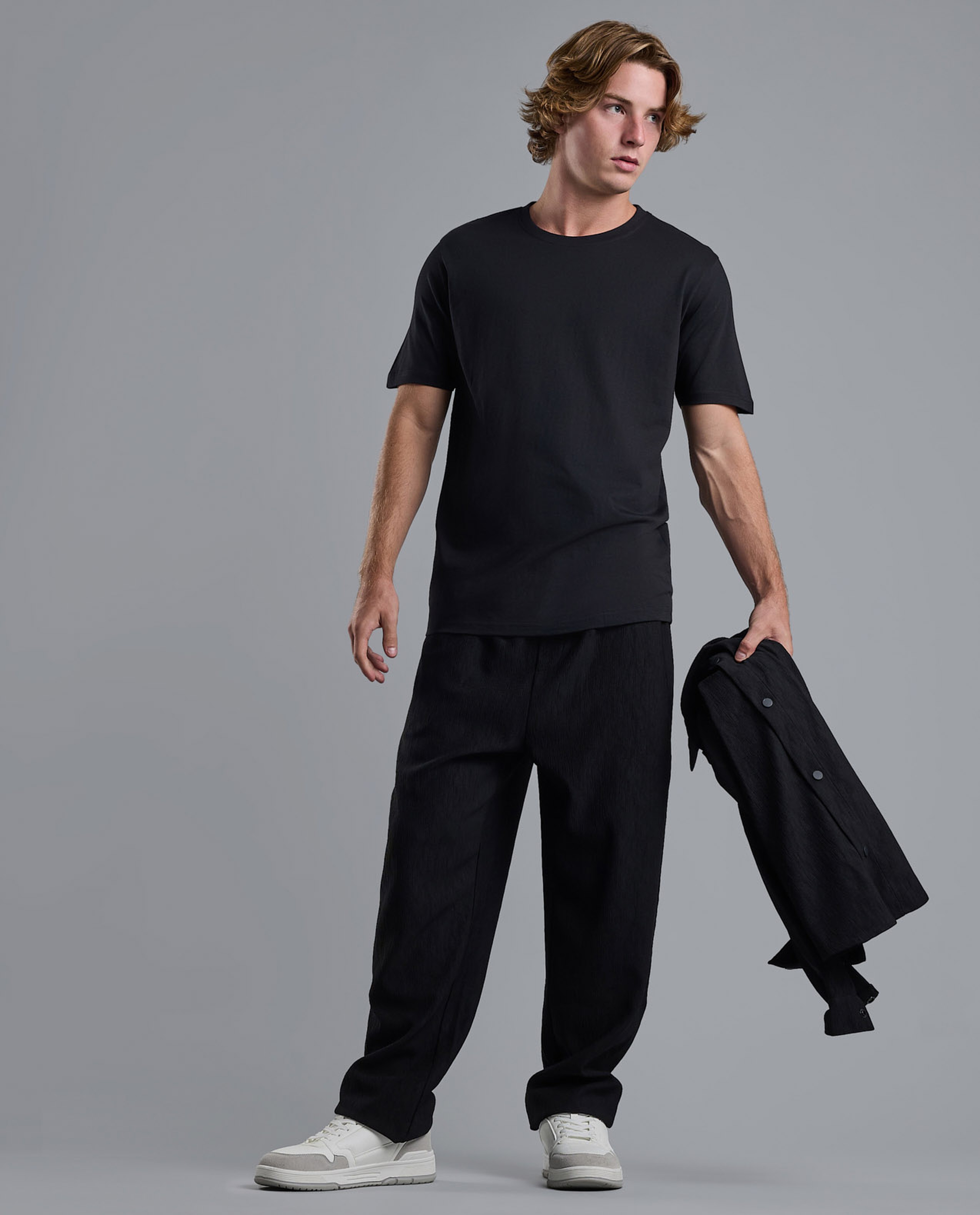 Solid T-Shirt with Crew Neck and Short Sleeves