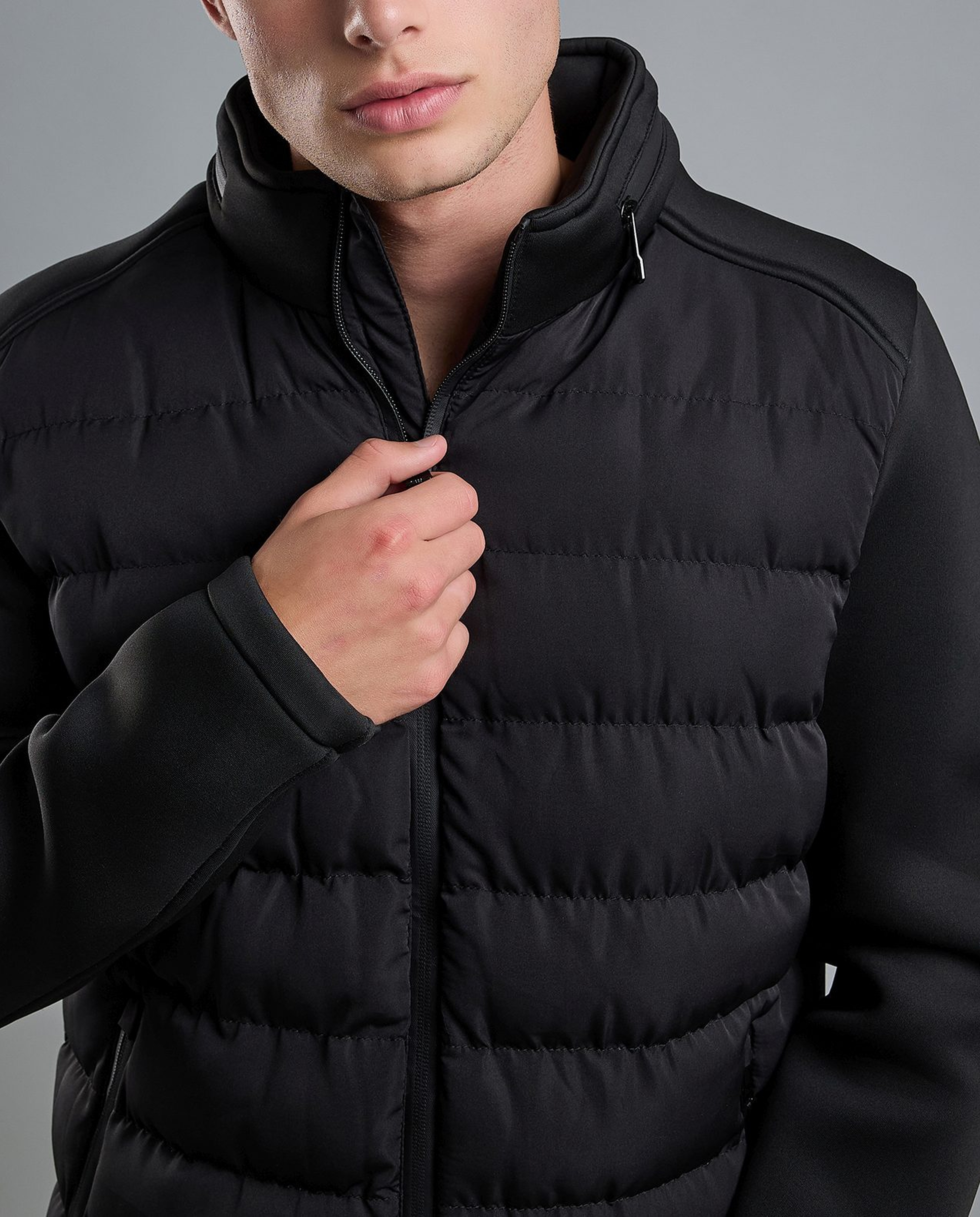 Quilted Puffer Jacket with Zipper Closure