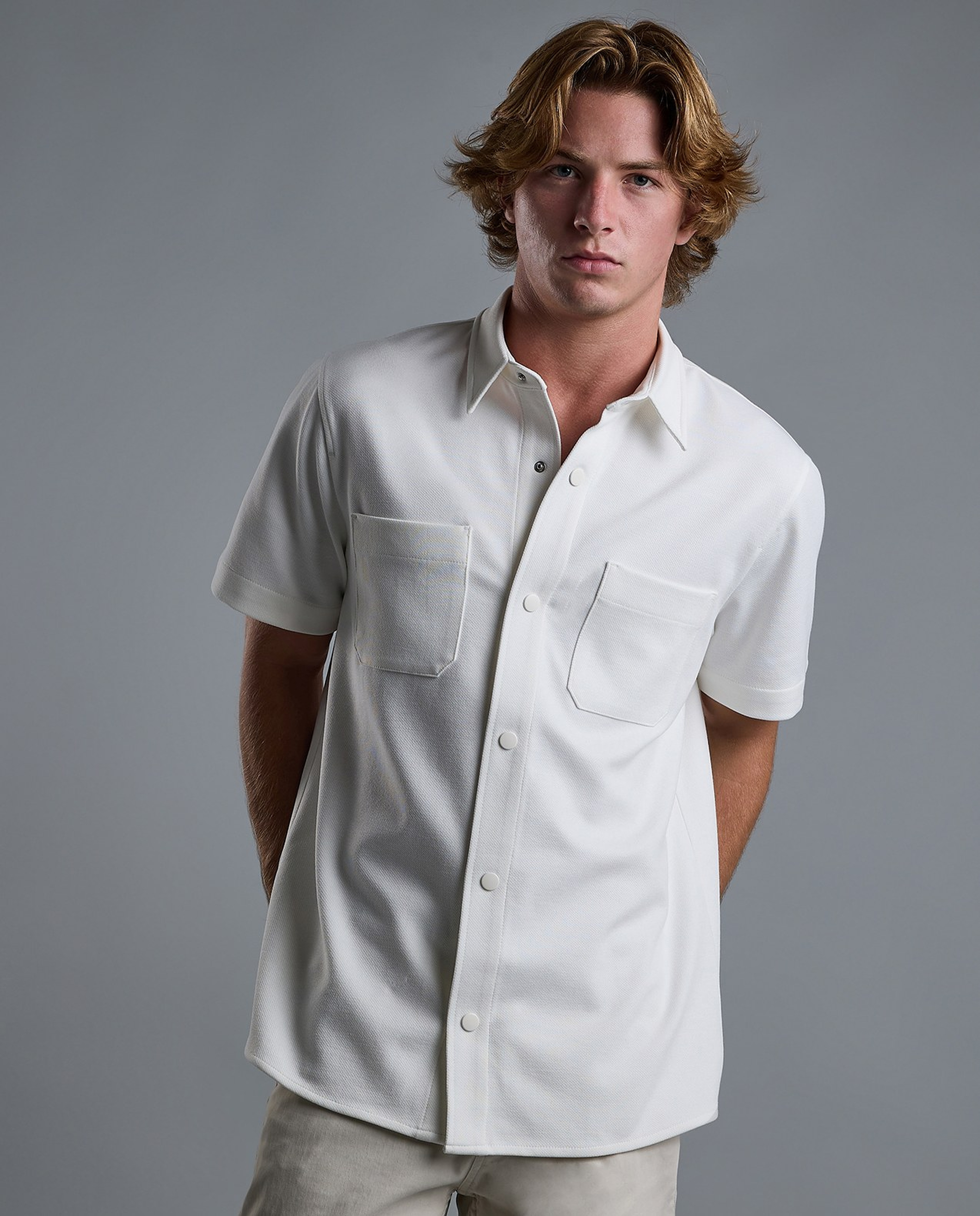 Solid Shirt with Classic Shirt with Short Sleeves