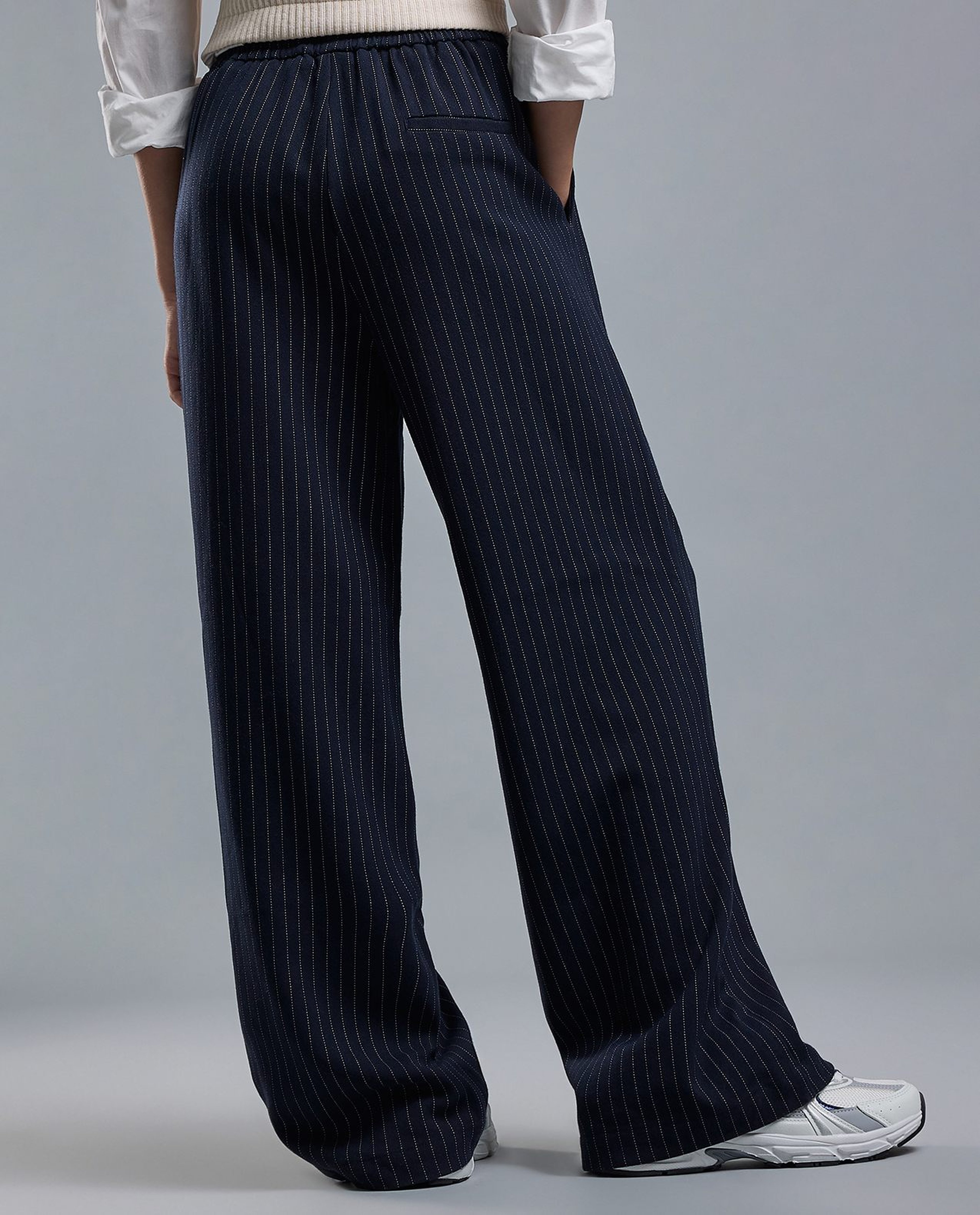 Striped Wide Leg Pants with Drawstring Waist