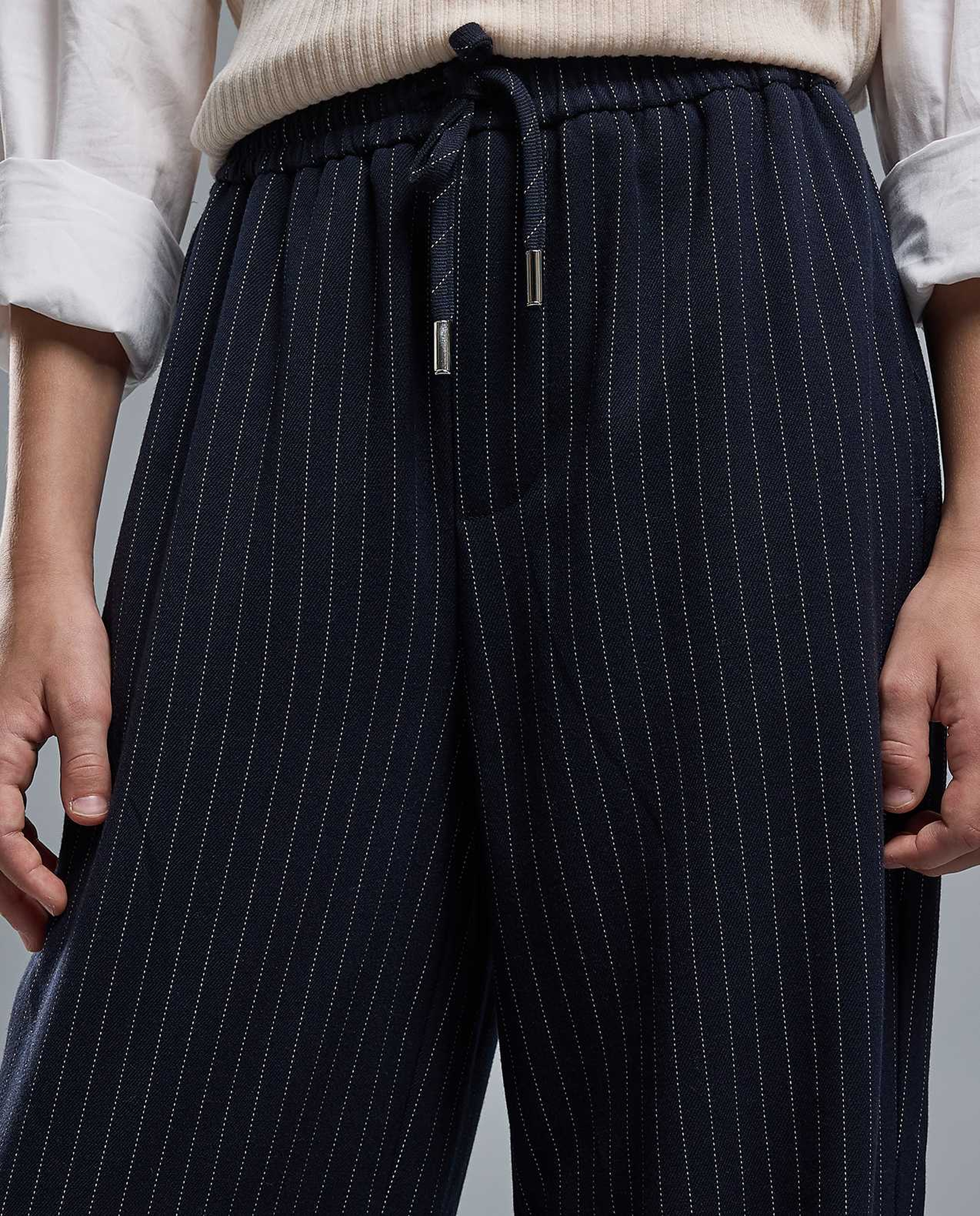 Striped Wide Leg Pants with Drawstring Waist