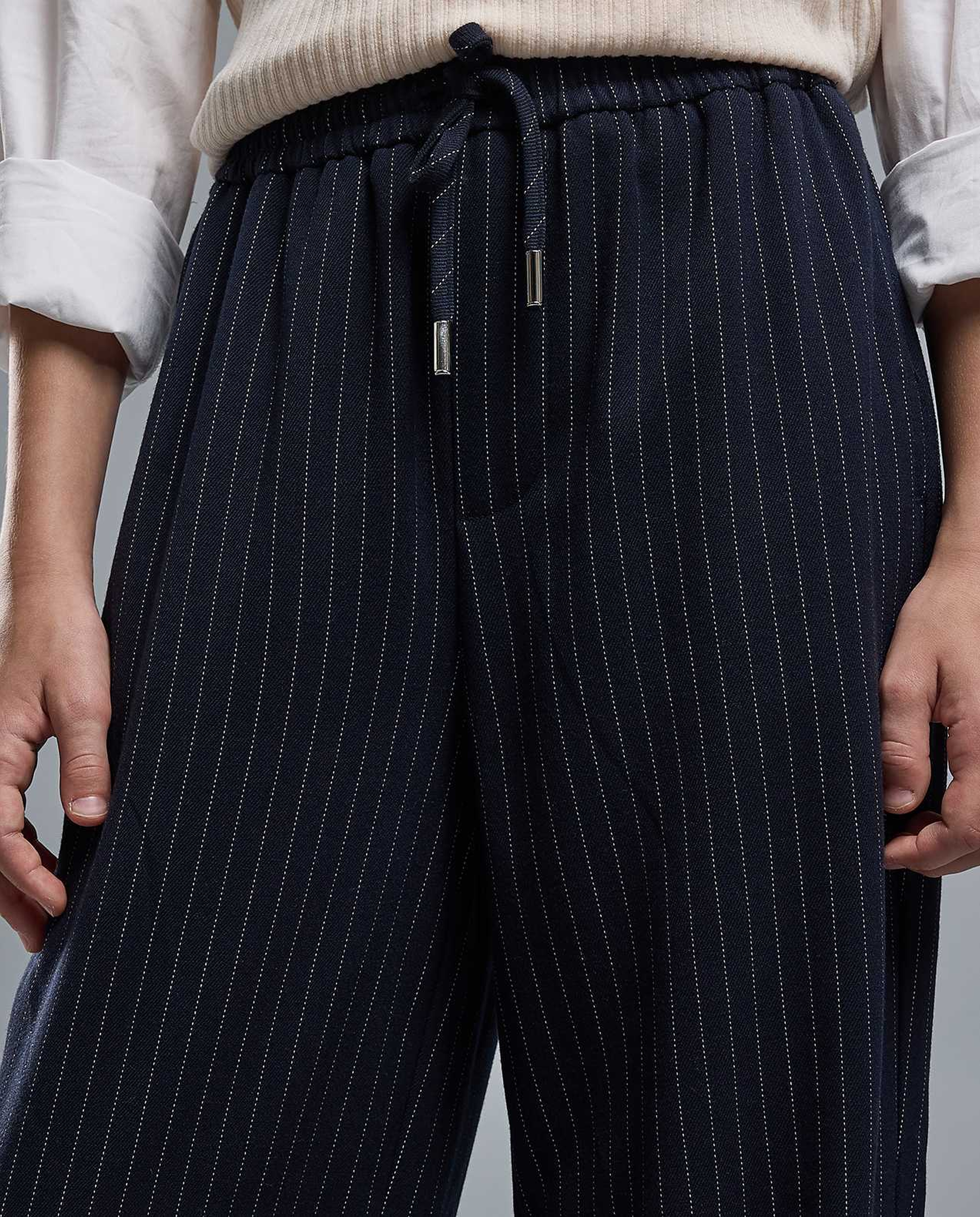 Striped Wide Leg Pants with Drawstring Waist