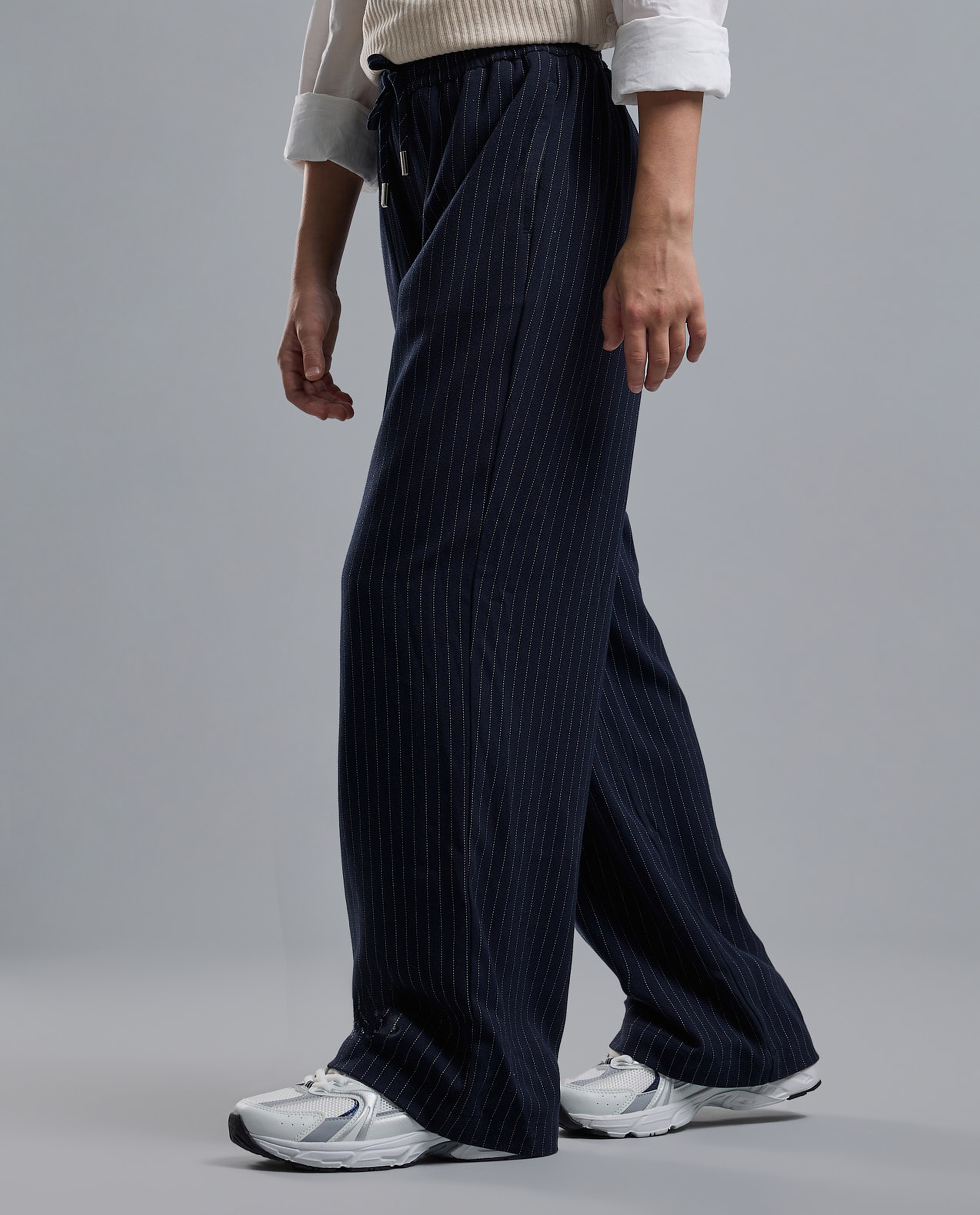 Striped Wide Leg Pants with Drawstring Waist