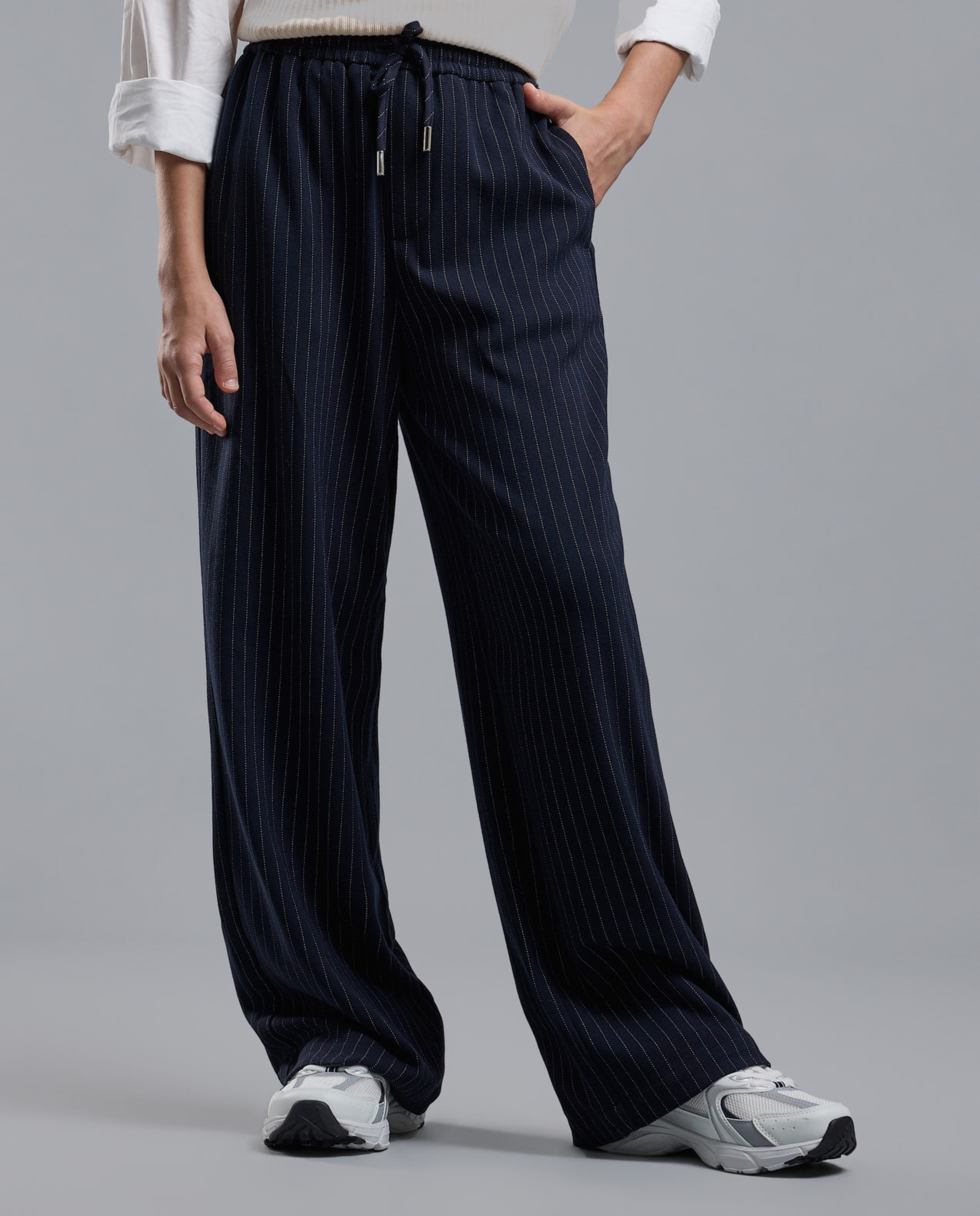 Striped Wide Leg Pants with Drawstring Waist