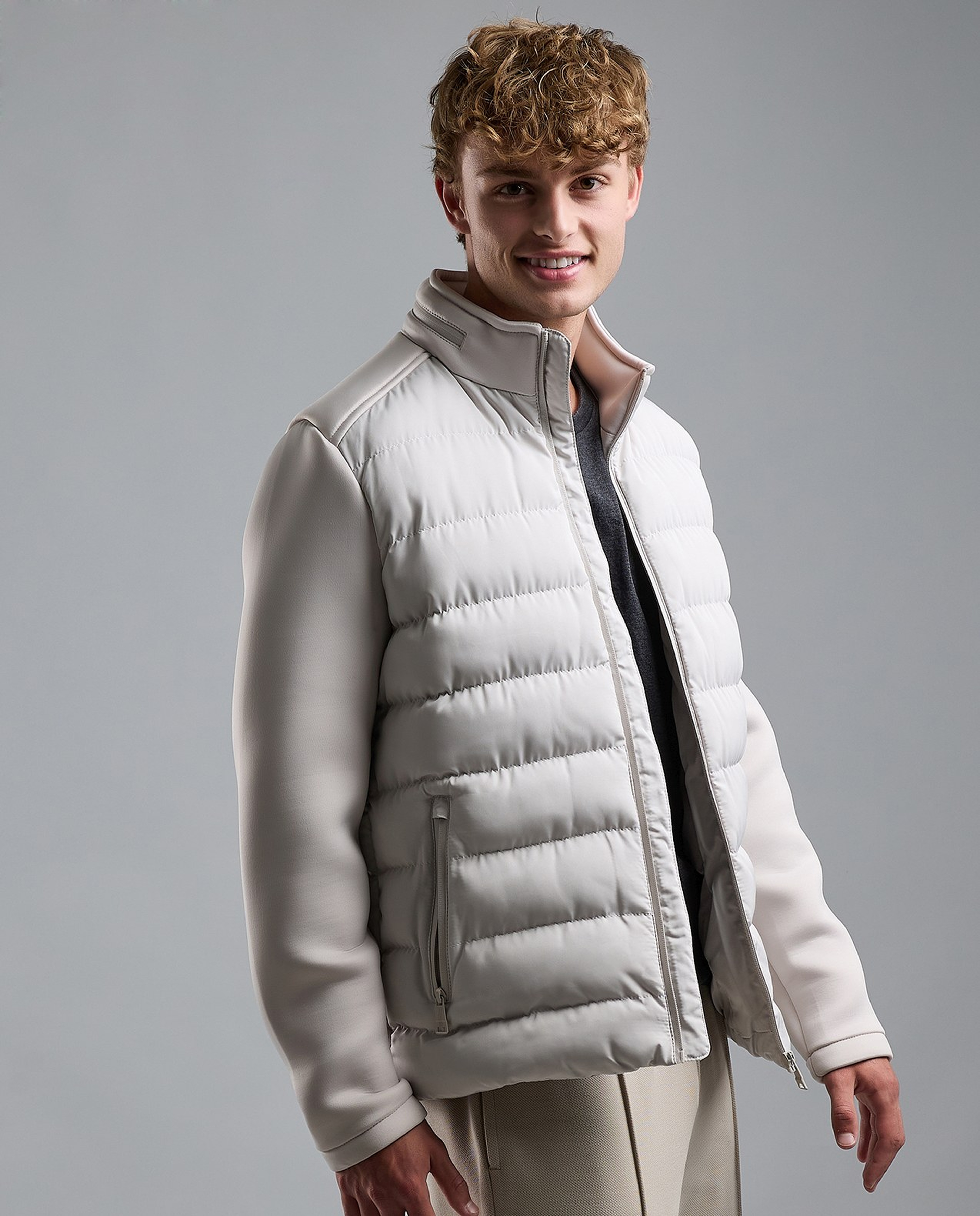 Quilted Puffer Jacket with Zipper Closure