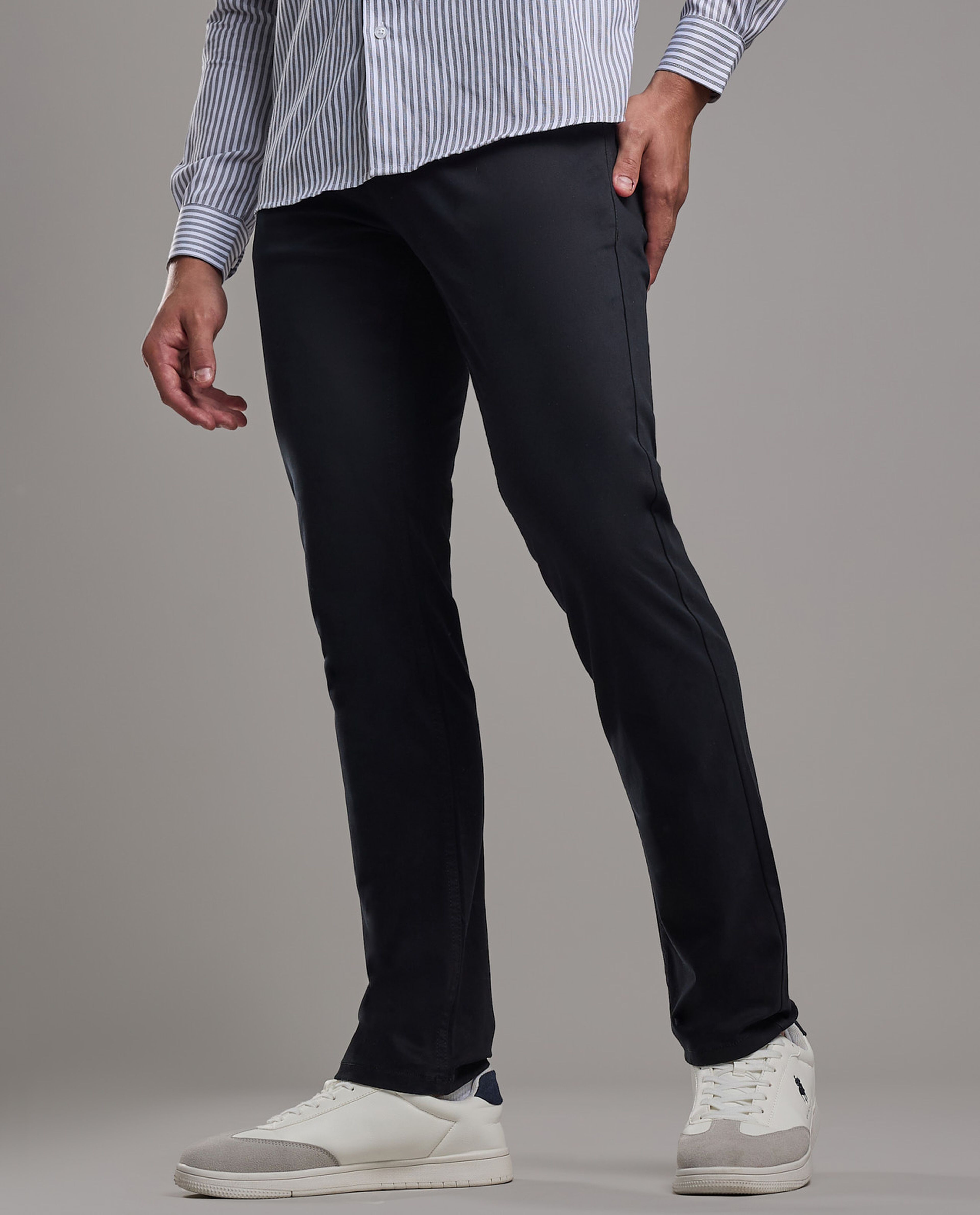Solid Relaxed Fit Pants with Button Closure